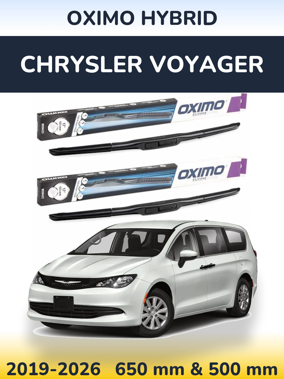 Komplet przednich wycieraczek Oximo Hybrid 650 & 500 mm do Chrysler Voyager 2019-2026