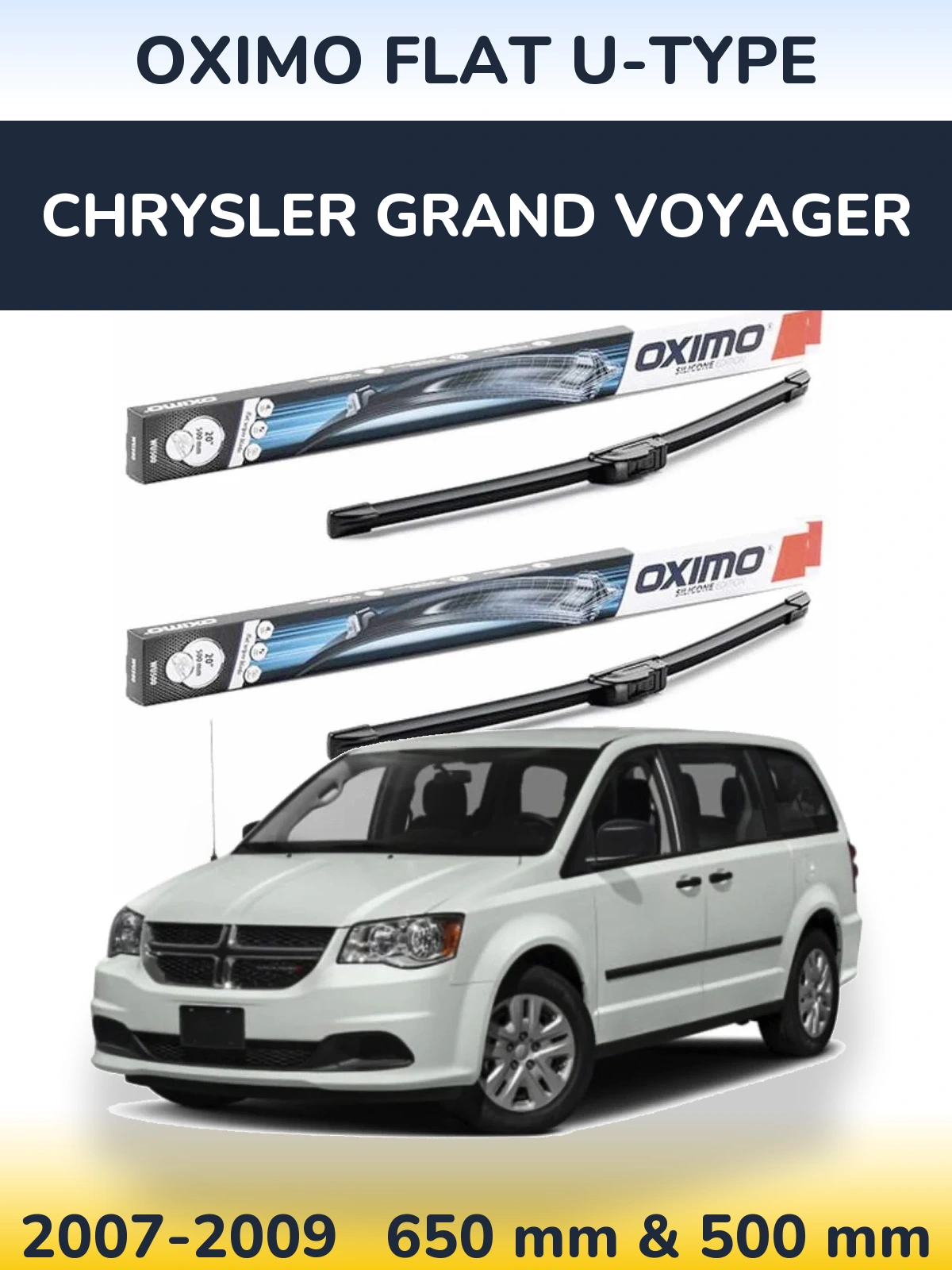 Komplet przednich wycieraczek Oximo Flat U-type 650 & 500 mm do Chrysler Grand Voyager 2007-2009