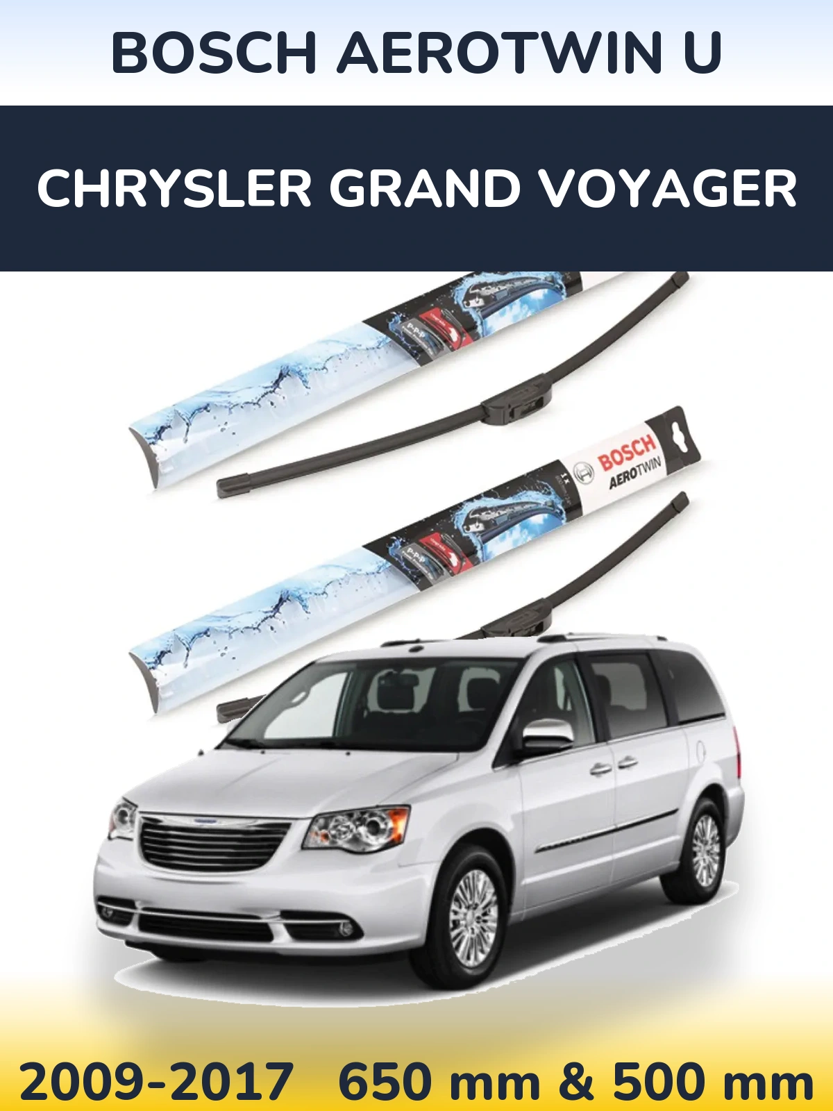 Комплект передних дворников BOSCH AeroTwin U 650 & 500 мм для Chrysler Grand Voyager 2009-2017
