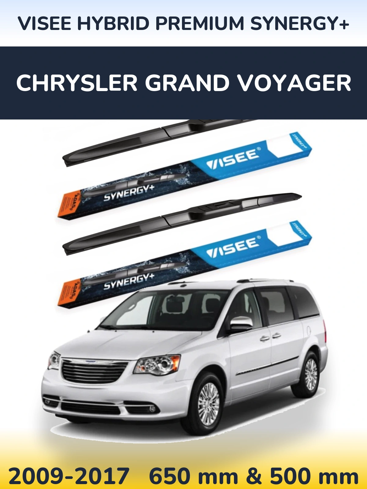 Комплект передних дворников VISEE HYBRID PREMIUM SYNERGY+ 650 & 500 мм для Chrysler Grand Voyager 2009-2017