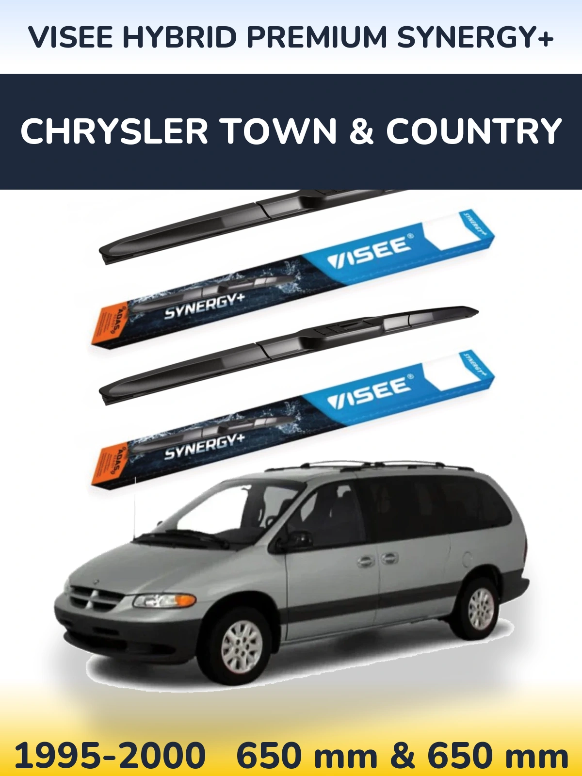 Комплект передніх щіток VISEE HYBRID PREMIUM SYNERGY+ 650 & 650 мм для Chrysler Town & Country 1995-2000