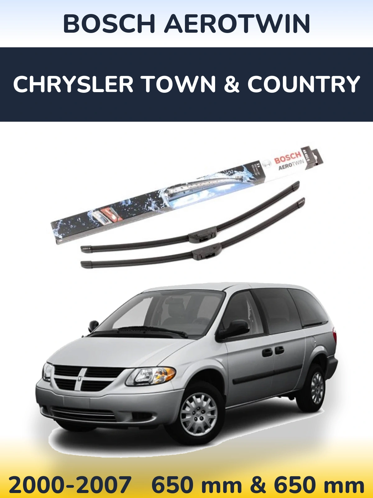 Комплект передних дворников BOSCH AeroTwin 650 & 650 мм для Chrysler Town & Country 2000-2007