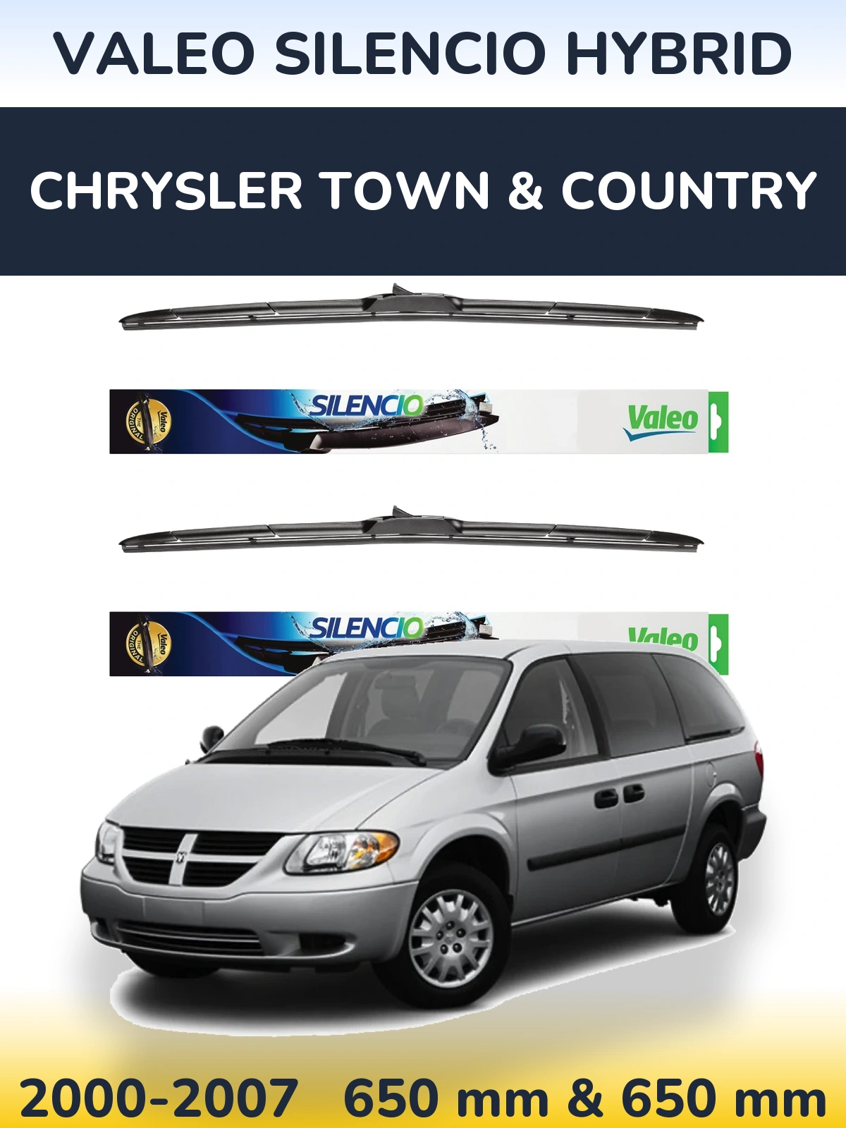 Комплект передних дворников Valeo Silencio Hybrid 650 & 650 мм для Chrysler Town & Country 2000-2007