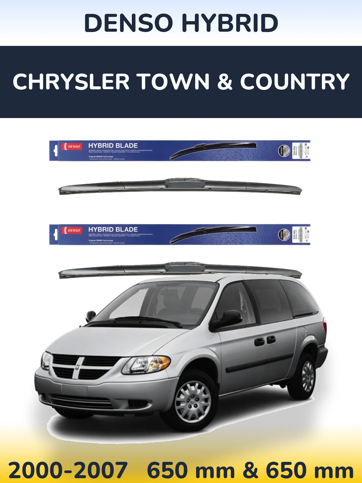 Комплект передних дворников Denso Hybrid 650 & 650 мм для Chrysler Town & Country 2000-2007