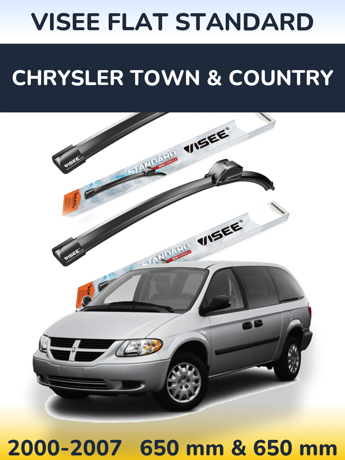 Комплект передніх щіток VISEE FLAT STANDARD 650 & 650 мм для Chrysler Town & Country 2000-2007