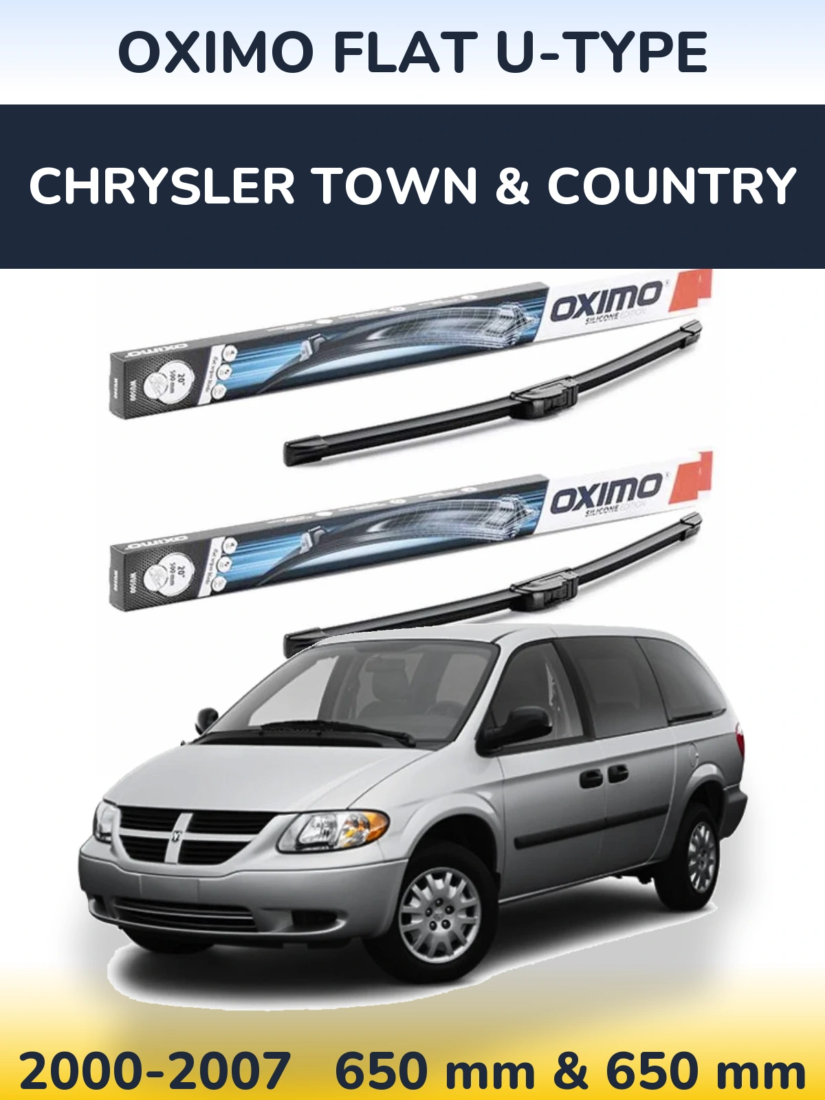 Front wiper blade set Oximo Flat U-type 650 & 650 мм for Chrysler Town & Country 2000-2007