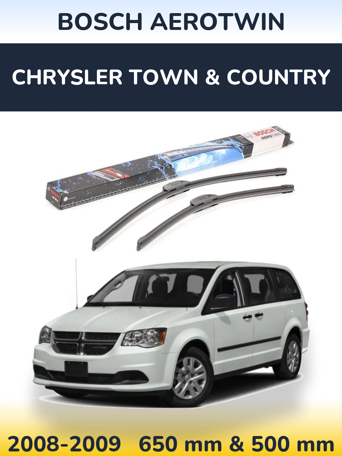 Комплект передних дворников BOSCH AeroTwin 650 & 500 мм для Chrysler Town & Country 2008-2009