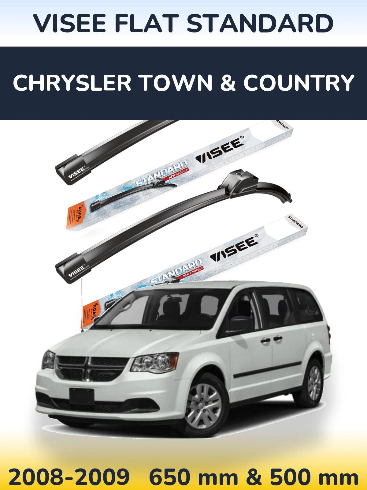 Комплект передніх щіток VISEE FLAT STANDARD 650 & 500 мм для Chrysler Town & Country 2008-2009