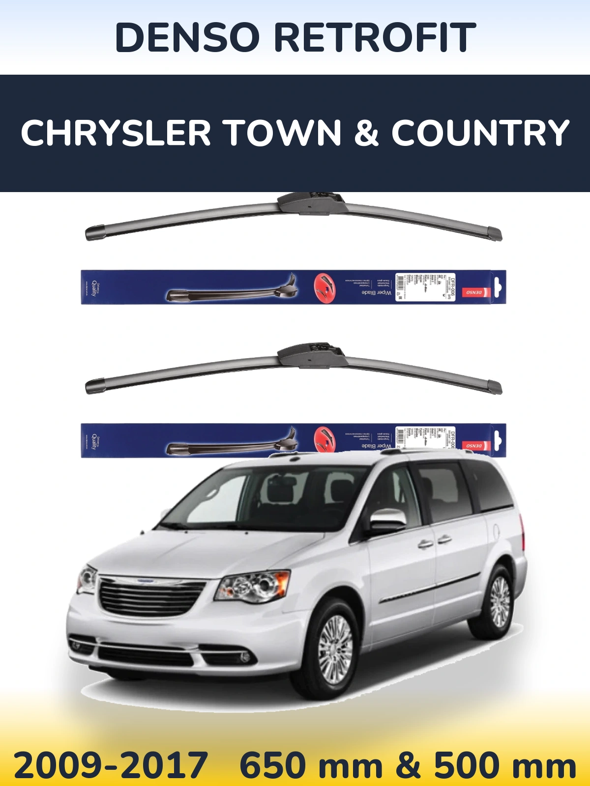Front wiper blade set Denso Retrofit 650 & 500 мм for Chrysler Town & Country 2009-2017