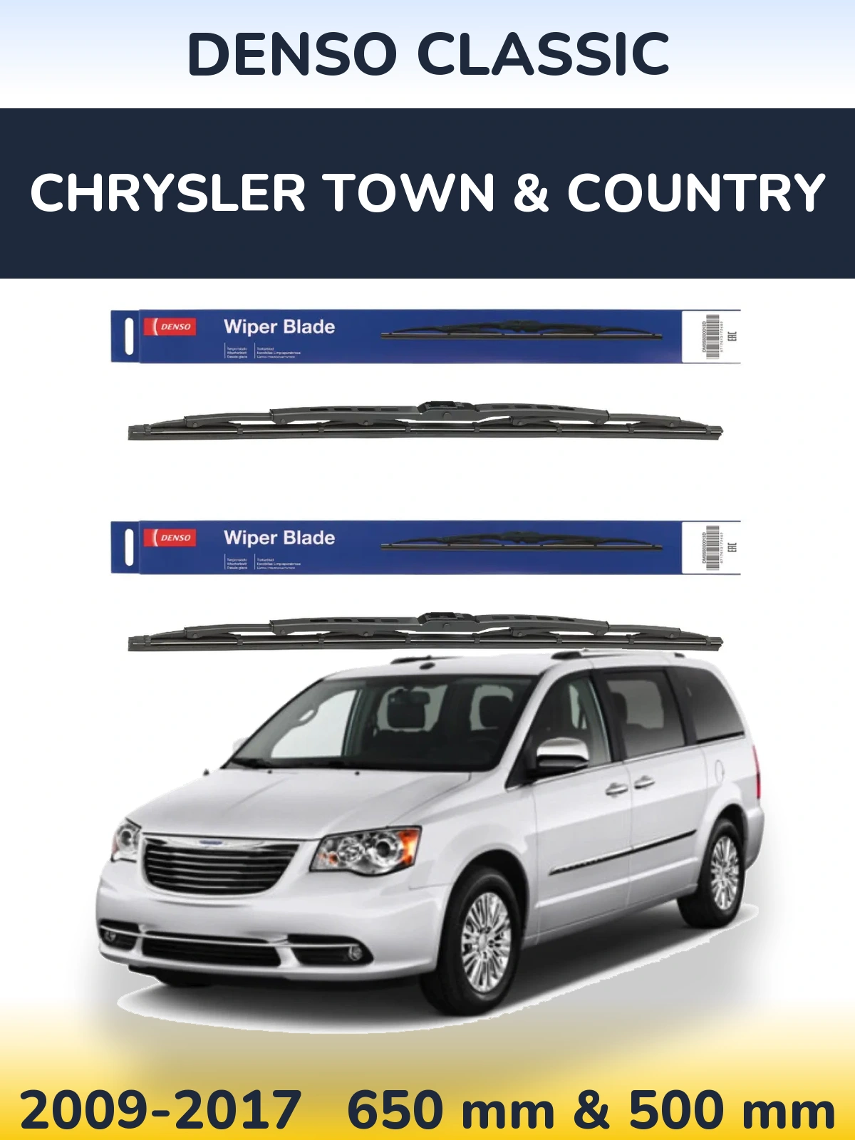 Front wiper blade set Denso Classic 650 & 500 mm for Chrysler Town & Country 2009-2017