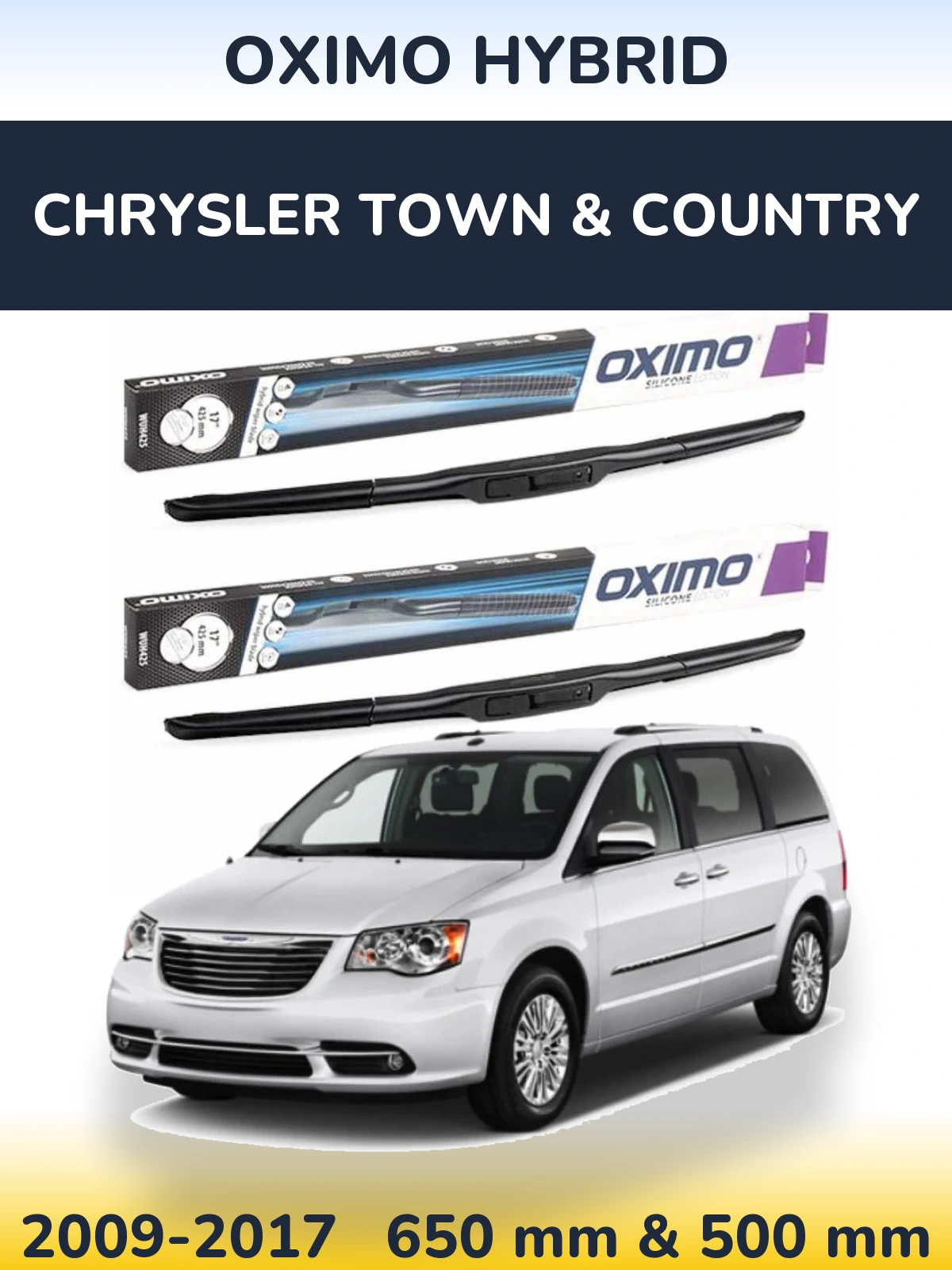 Komplet przednich wycieraczek Oximo Hybrid 650 & 500 mm do Chrysler Town & Country 2009-2017