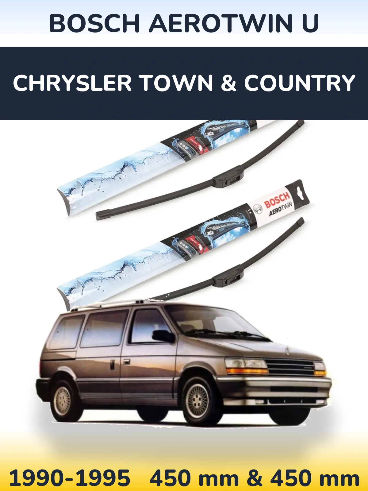 Комплект передних дворников BOSCH AeroTwin U 450 & 450 мм для Chrysler Town & Country 1990-1995