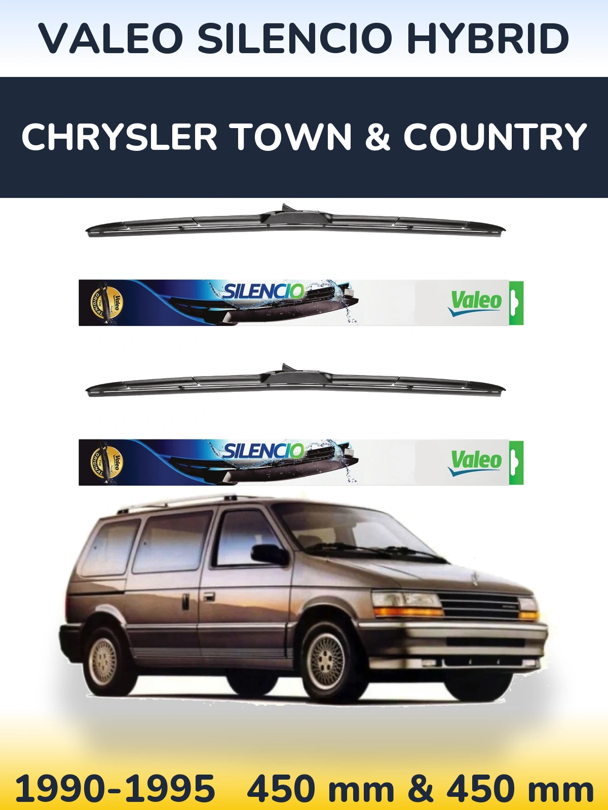 Комплект передних дворников Valeo Silencio Hybrid 450 & 450 мм для Chrysler Town & Country 1990-1995