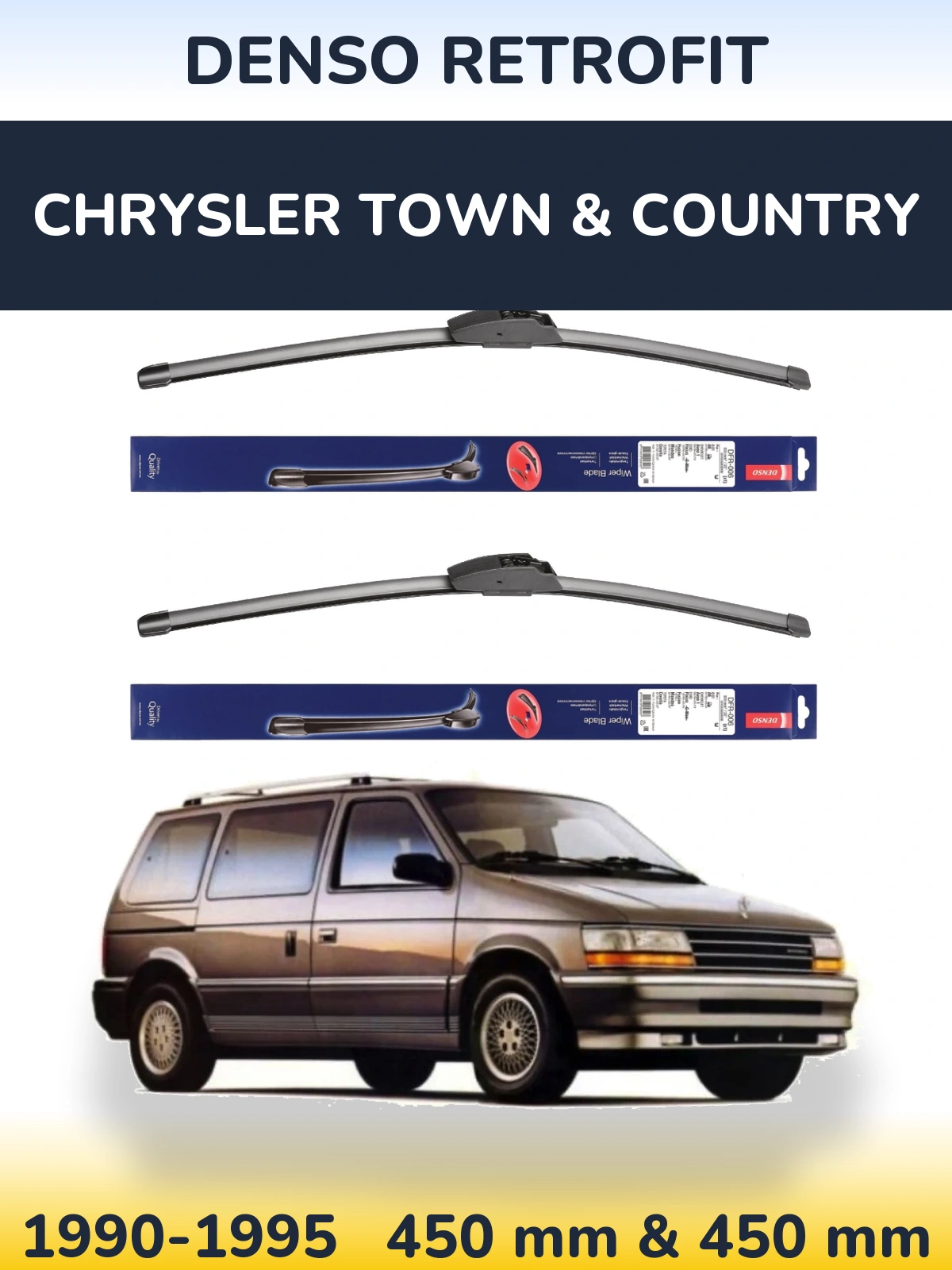 Komplet przednich wycieraczek Denso Retrofit 450 & 450 mm do Chrysler Town & Country 1990-1995