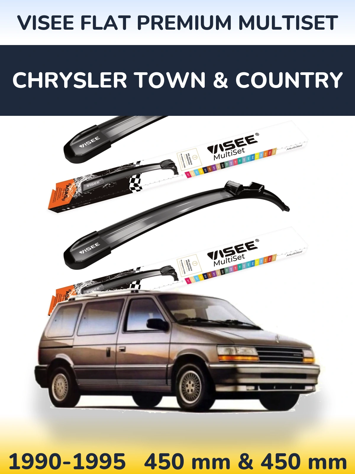 Комплект передніх щіток VISEE FLAT PREMIUM MultiSet 450 & 450 мм для Chrysler Town & Country 1990-1995