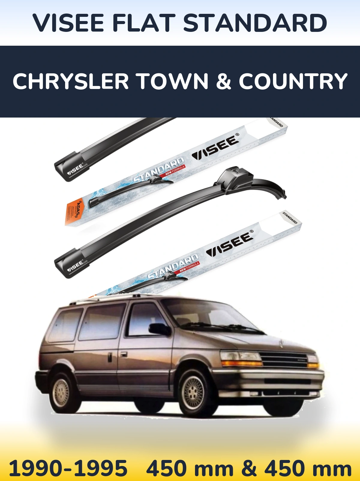 Комплект передніх щіток VISEE FLAT STANDARD 450 & 450 мм для Chrysler Town & Country 1990-1995