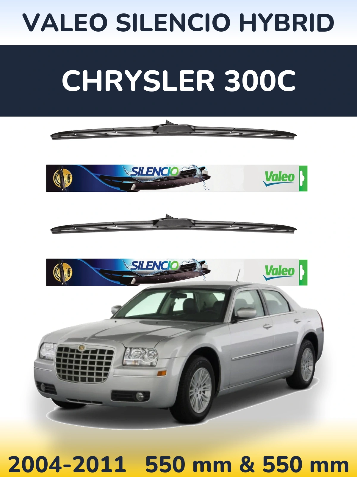 Front wiper blade set Valeo Silencio Hybrid 550 & 550 mm for Chrysler 300C 2004-2011