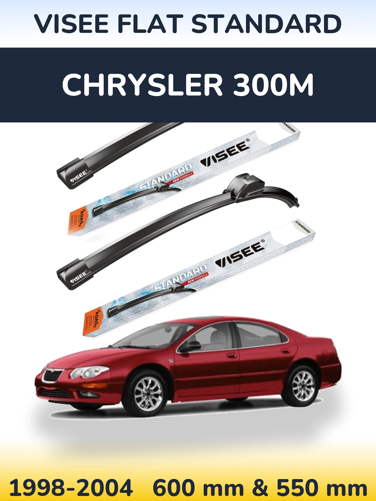 Front wiper blade set VISEE FLAT STANDARD 600 & 550 mm for Chrysler 300M 1998-2004