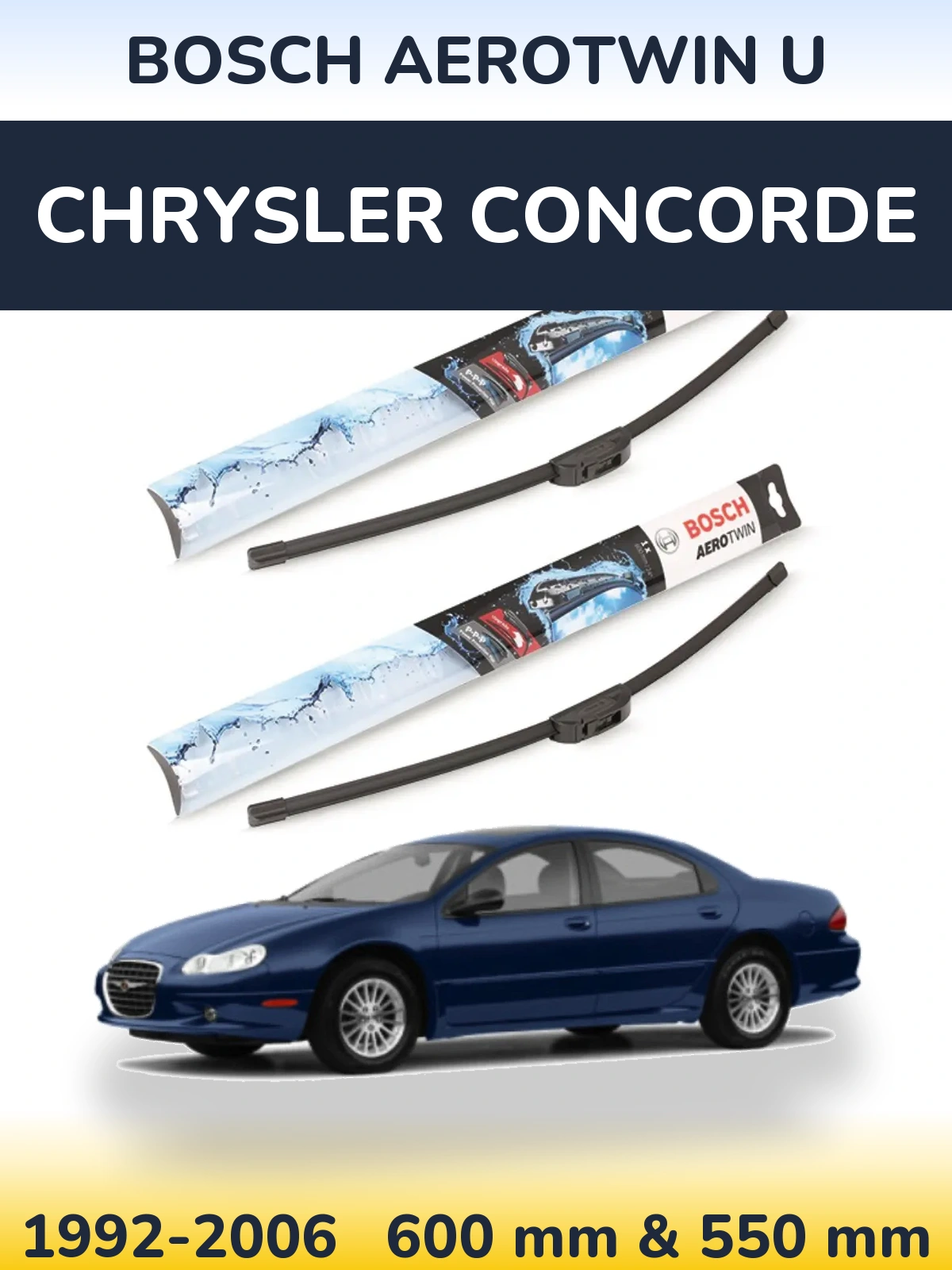 Komplet przednich wycieraczek BOSCH AeroTwin U 600 & 550 mm do Chrysler Concorde 1992-2006