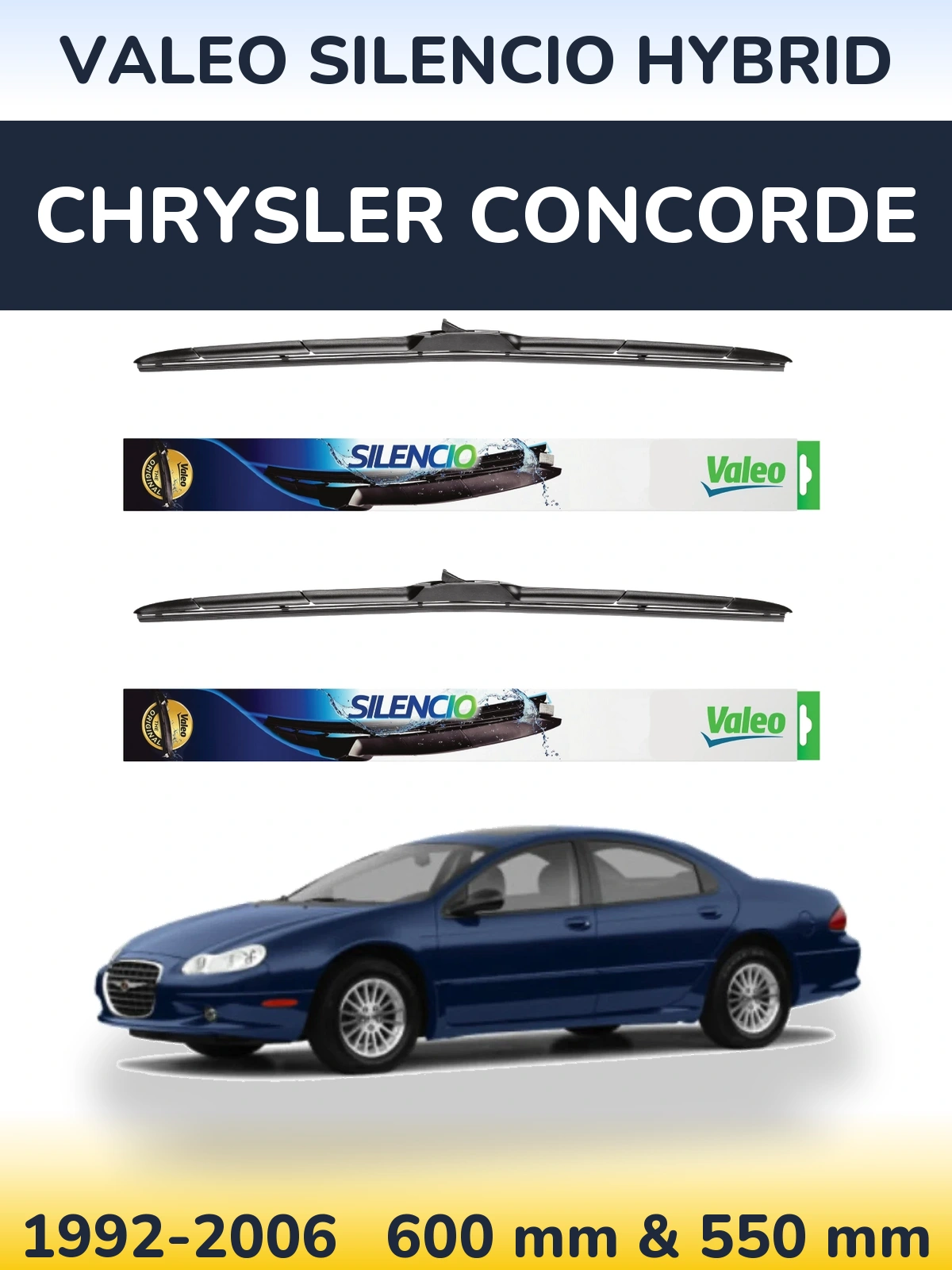 Front wiper blade set Valeo Silencio Hybrid 600 & 550 мм for Chrysler Concorde 1992-2006