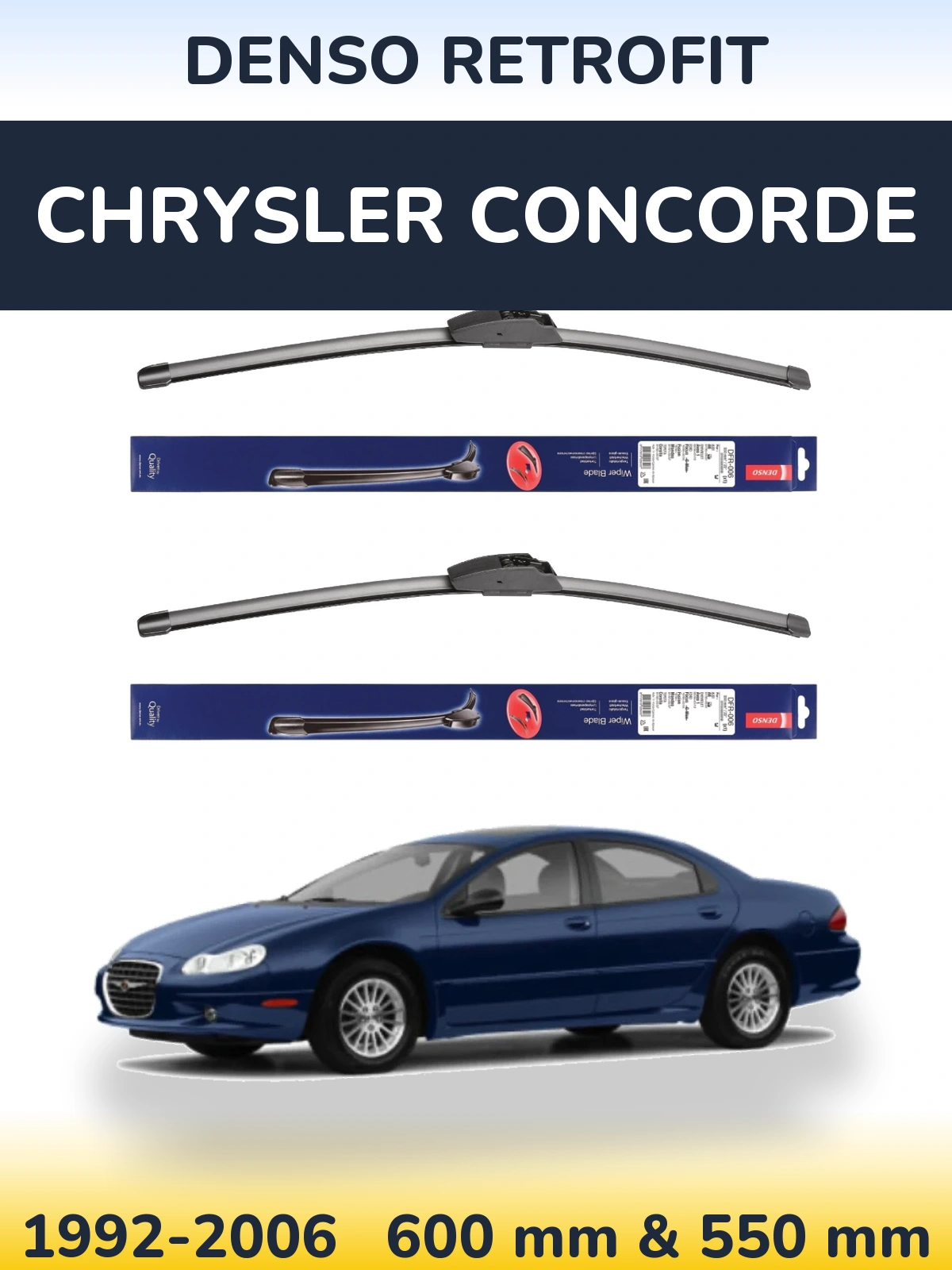 Komplet przednich wycieraczek Denso Retrofit 600 & 550 mm do Chrysler Concorde 1992-2006