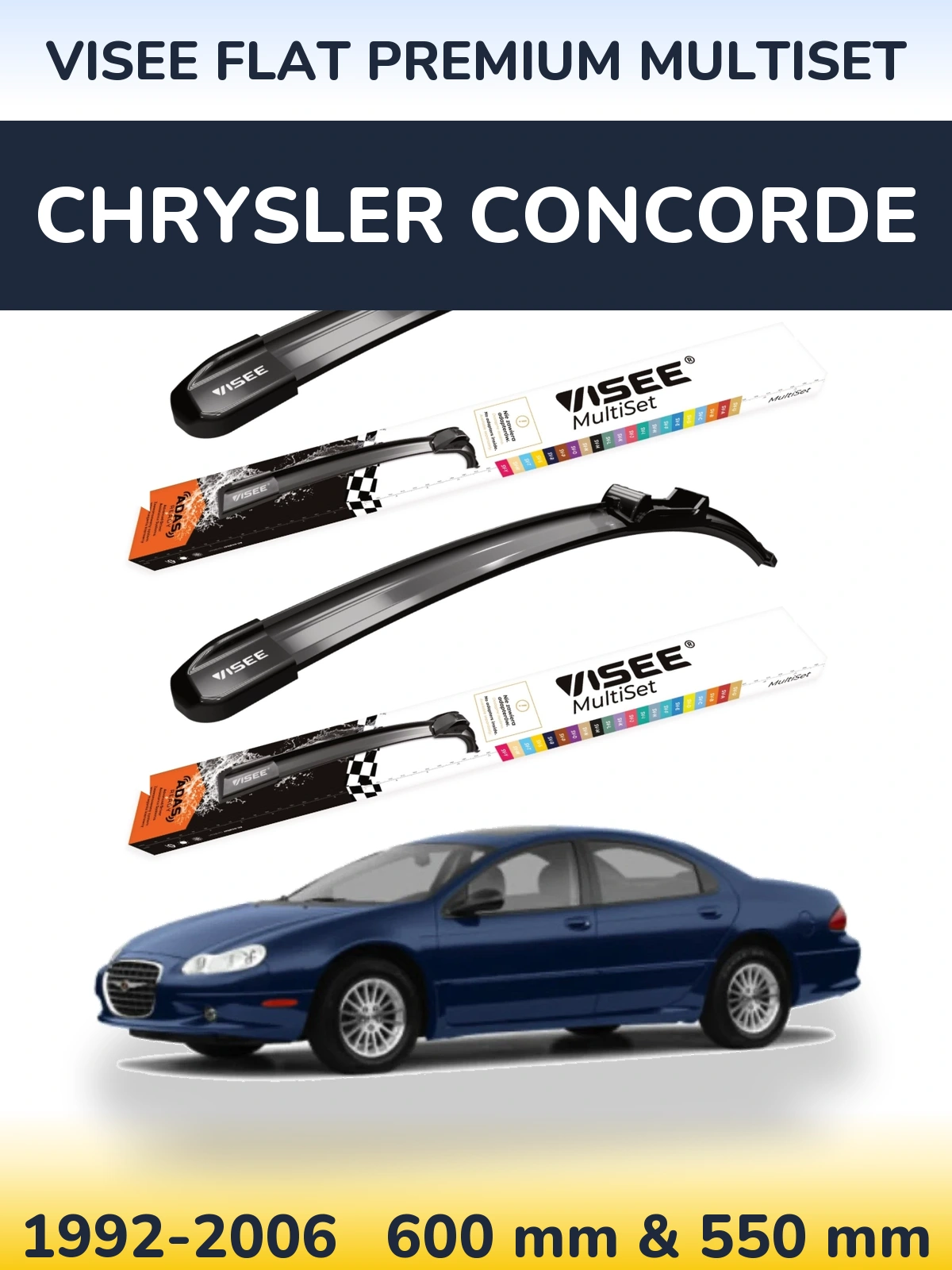 Komplet przednich wycieraczek VISEE FLAT PREMIUM MultiSet 600 & 550 mm do Chrysler Concorde 1992-2006