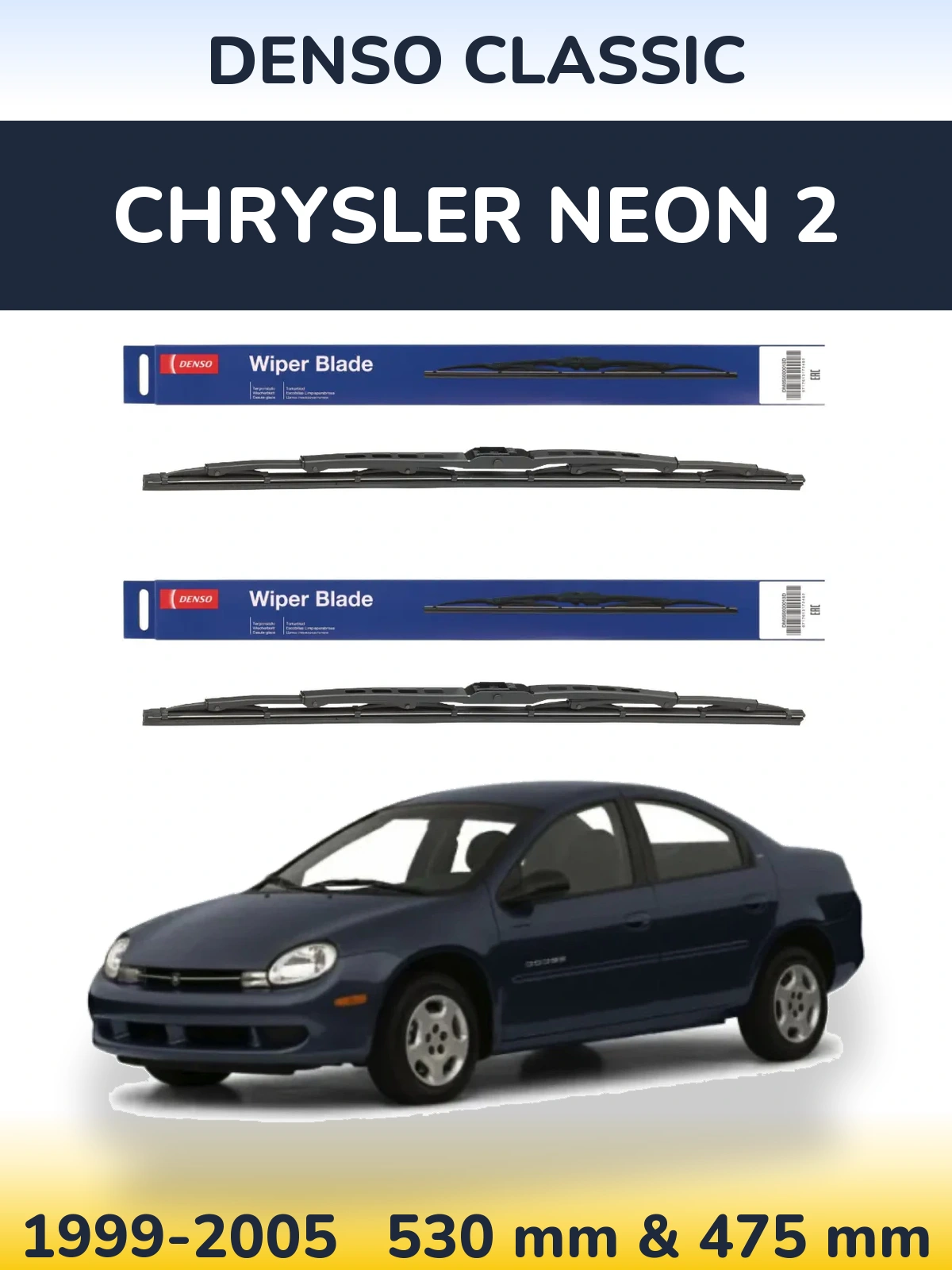 Front wiper blade set Denso Classic 530 & 475 mm for Chrysler Neon 2 1999-2005
