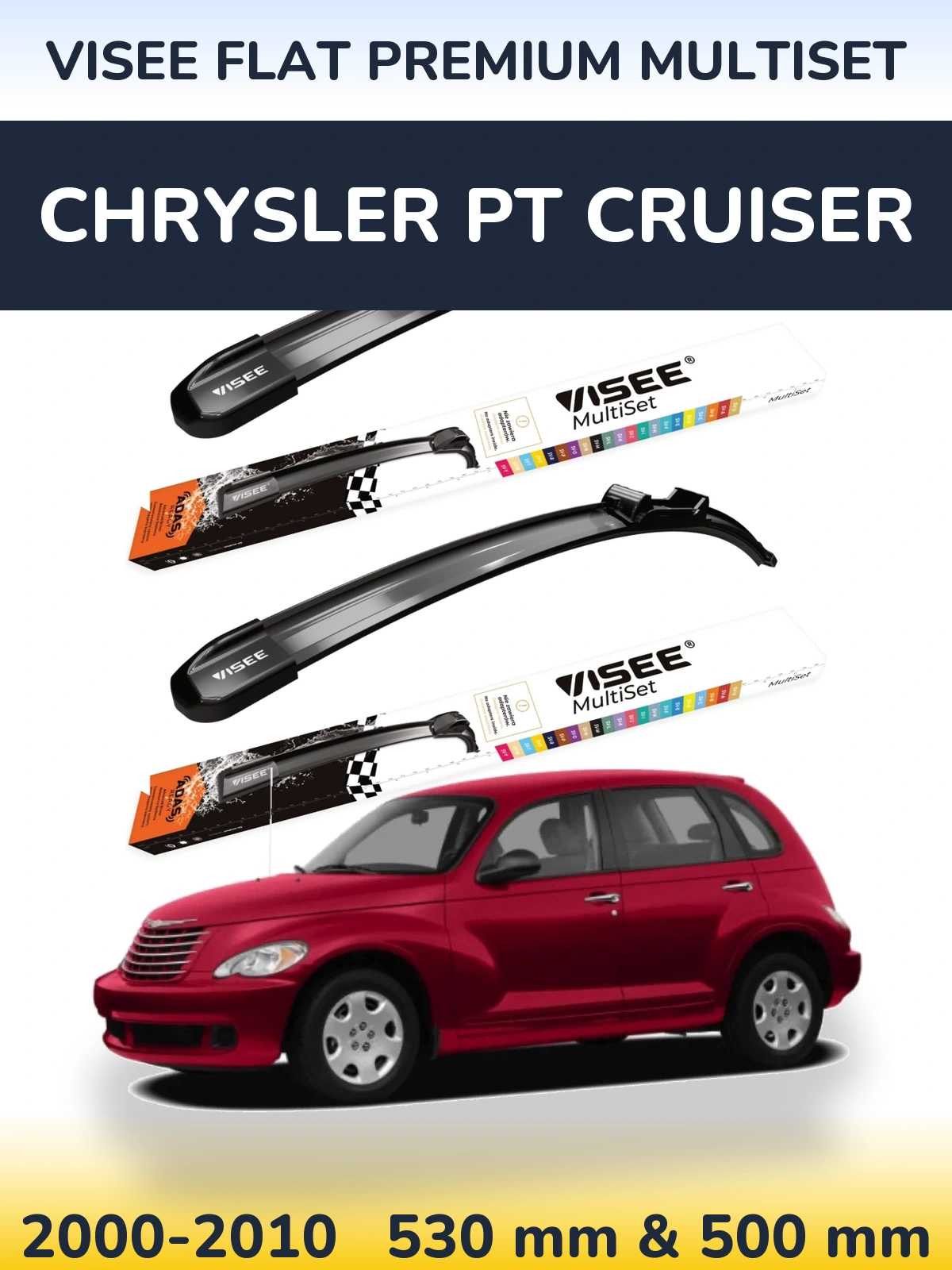 Komplet przednich wycieraczek VISEE FLAT PREMIUM MultiSet 530 & 500 mm do Chrysler PT Cruiser 2000-2010