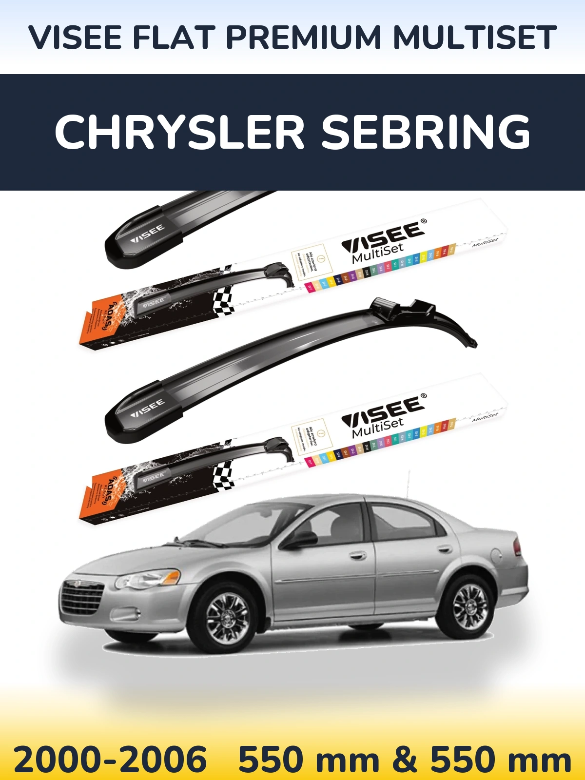 Komplet przednich wycieraczek VISEE FLAT PREMIUM MultiSet 550 & 550 mm do Chrysler Sebring 2000-2006