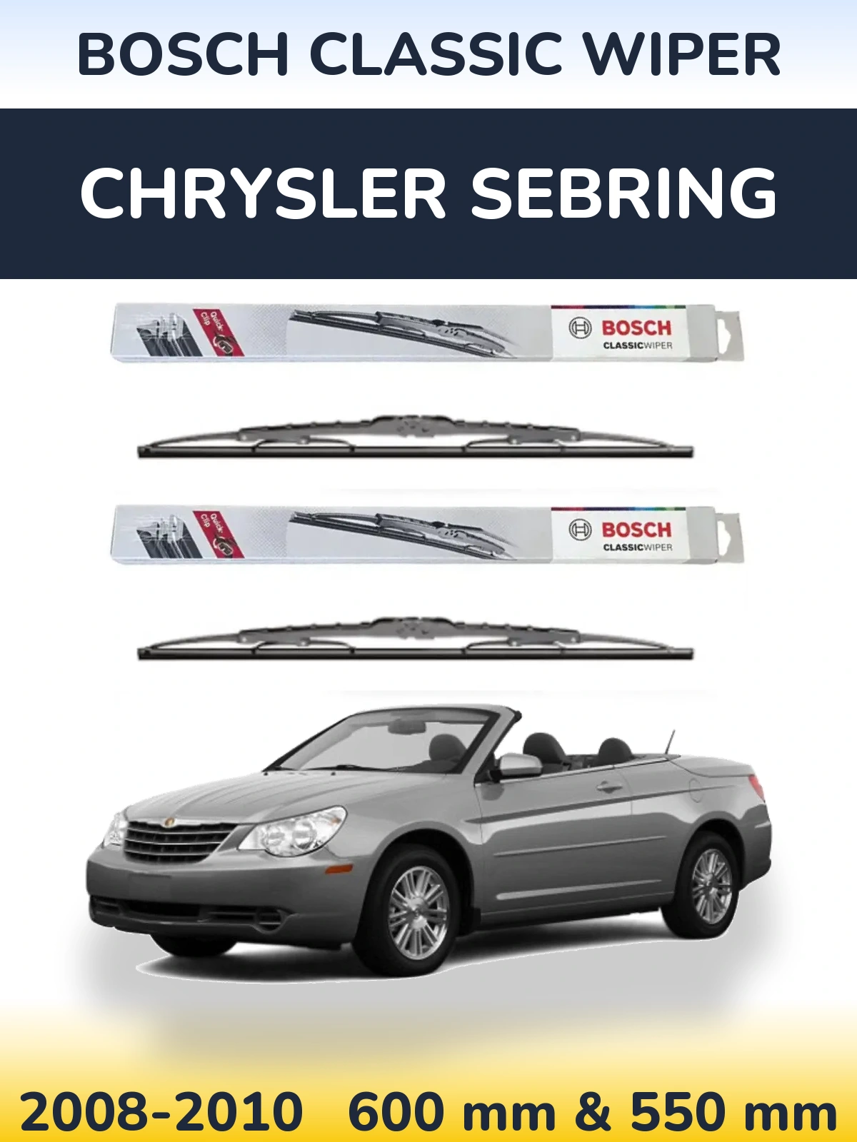 Комплект передних дворников BOSCH Classic Wiper 600 & 550 мм для Chrysler Sebring 2008-2010