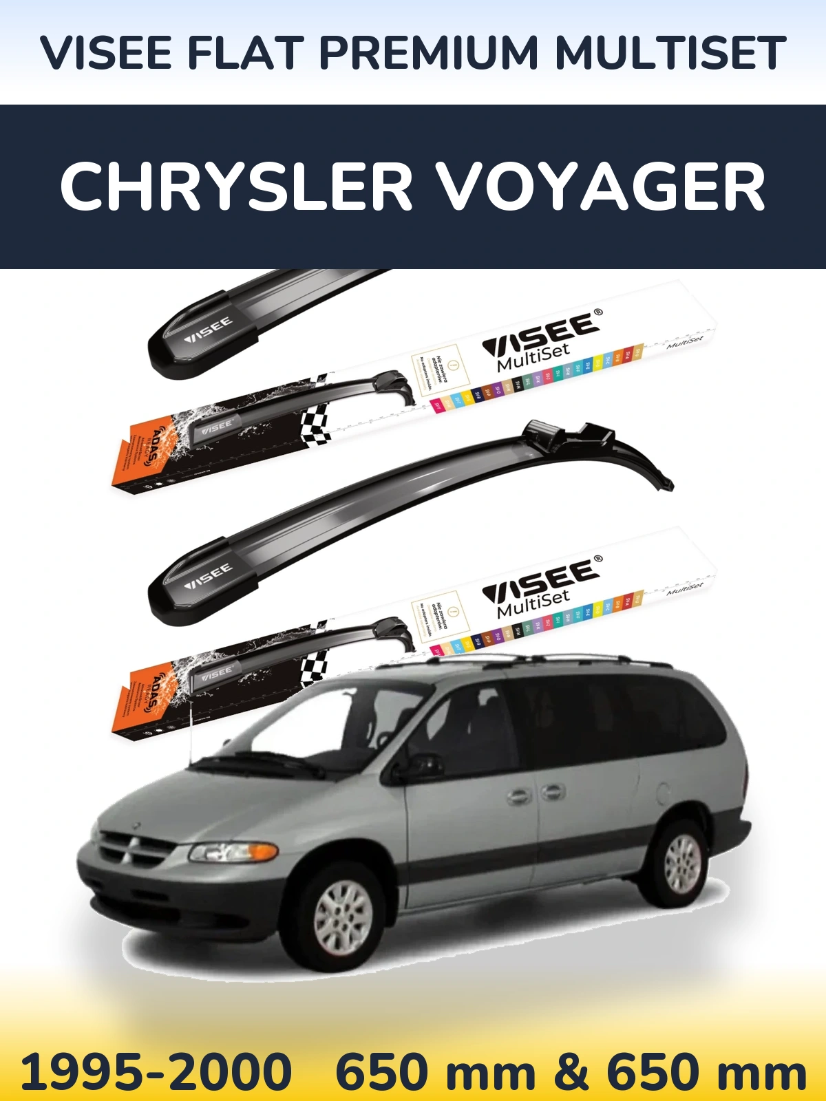 Front wiper blade set VISEE FLAT PREMIUM MultiSet 650 & 650 мм for Chrysler Voyager 1995-2000