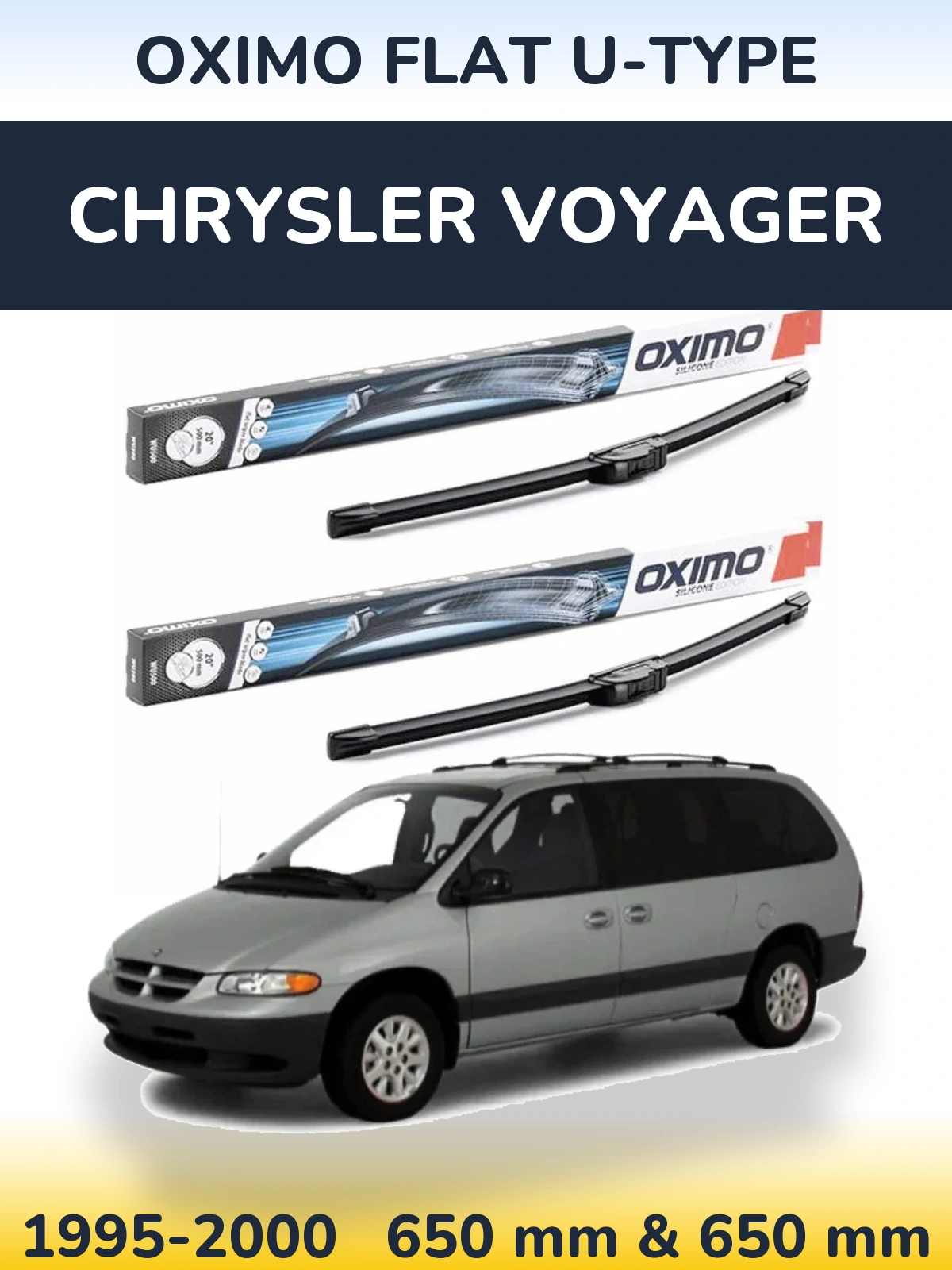 Front wiper blade set Oximo Flat U-type 650 & 650 мм for Chrysler Voyager 1995-2000