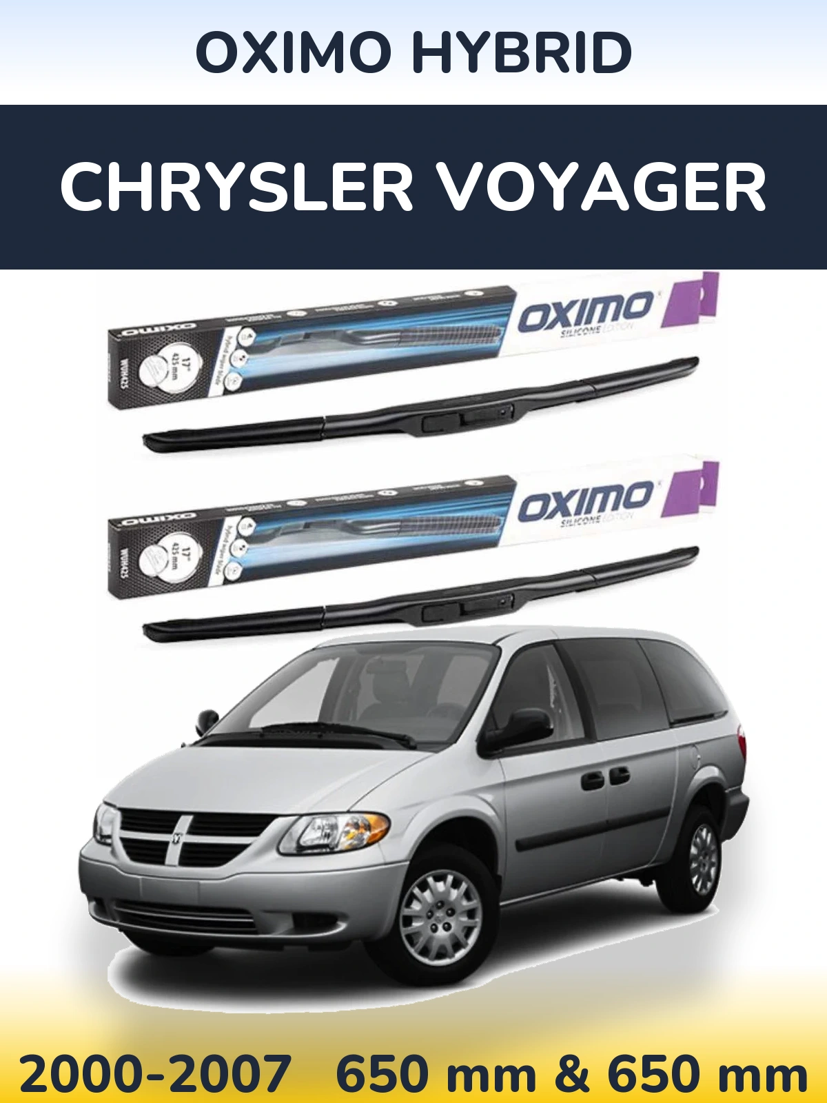 Front wiper blade set Oximo Hybrid 650 & 650 мм for Chrysler Voyager 2000-2007