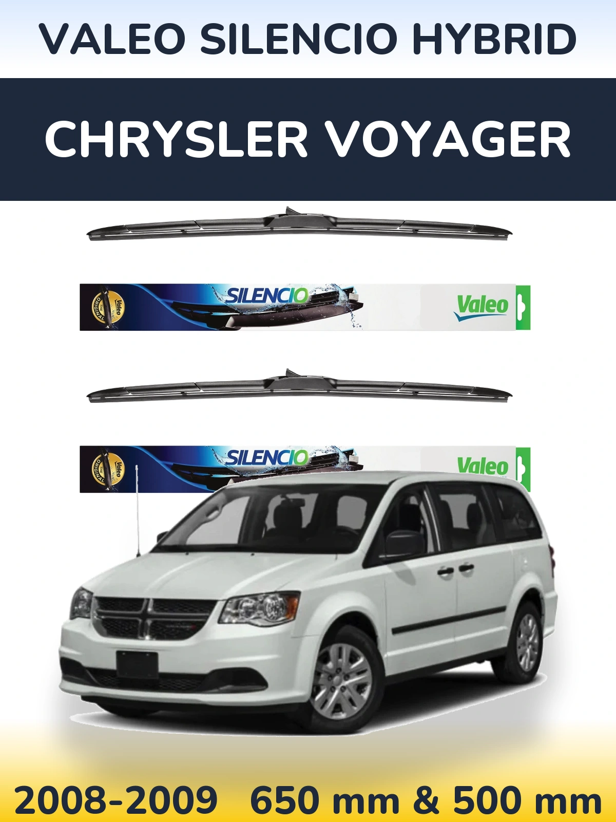 Комплект передних дворников Valeo Silencio Hybrid 650 & 500 мм для Chrysler Voyager 2008-2009