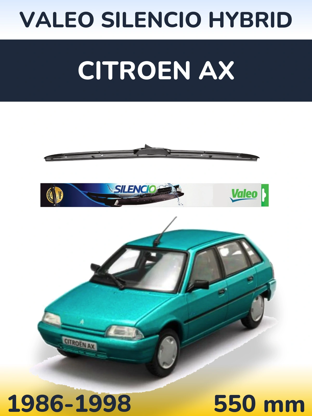 Front wiper blade Valeo Silencio Hybrid 550 мм for Citroen AX 1986-1998
