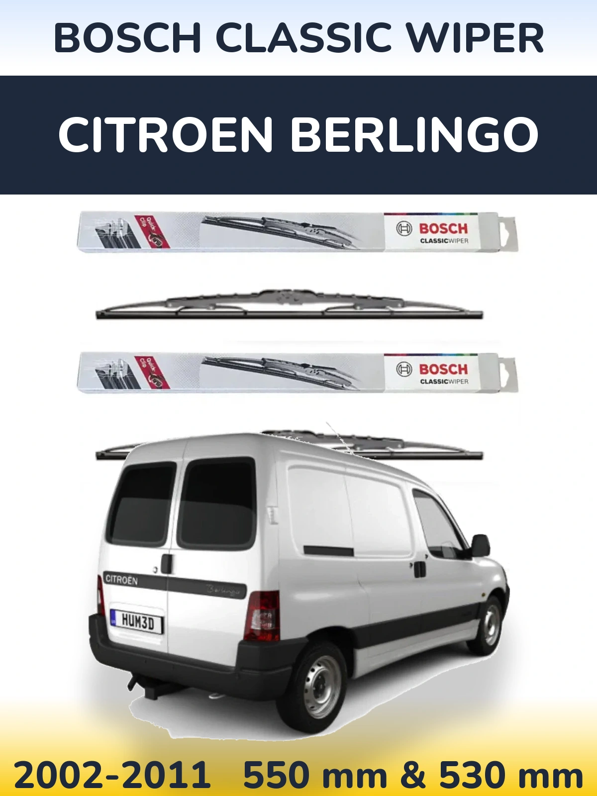 Комплект передних дворников BOSCH Classic Wiper 550 & 530 мм для Citroen Berlingo 2002-2011