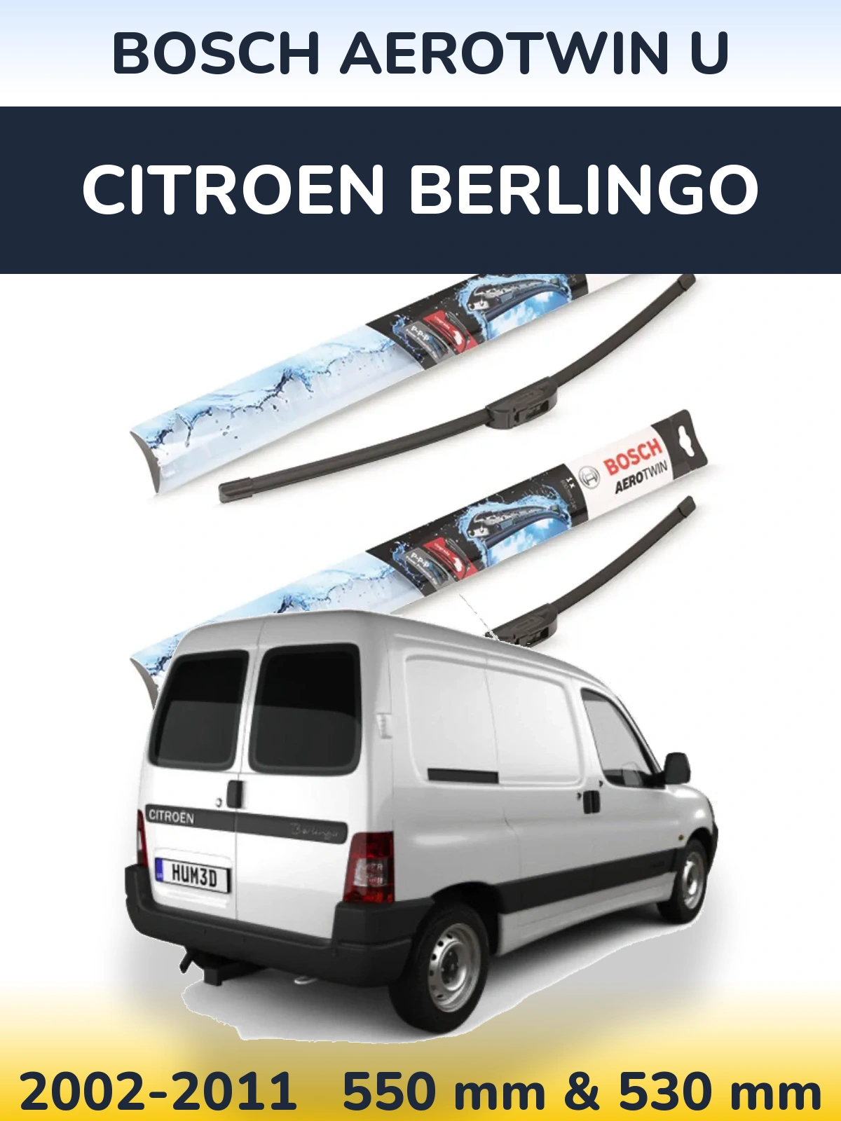 Komplet przednich wycieraczek BOSCH AeroTwin U 550 & 530 mm do Citroen Berlingo 2002-2011