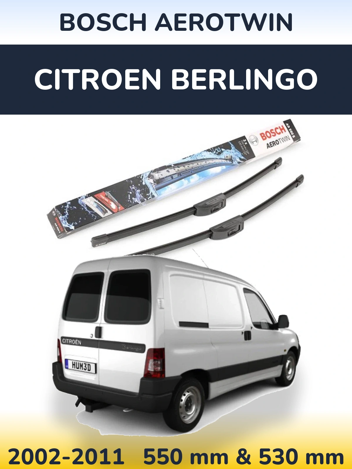 Комплект передних дворников BOSCH AeroTwin 550 & 530 мм для Citroen Berlingo 2002-2011