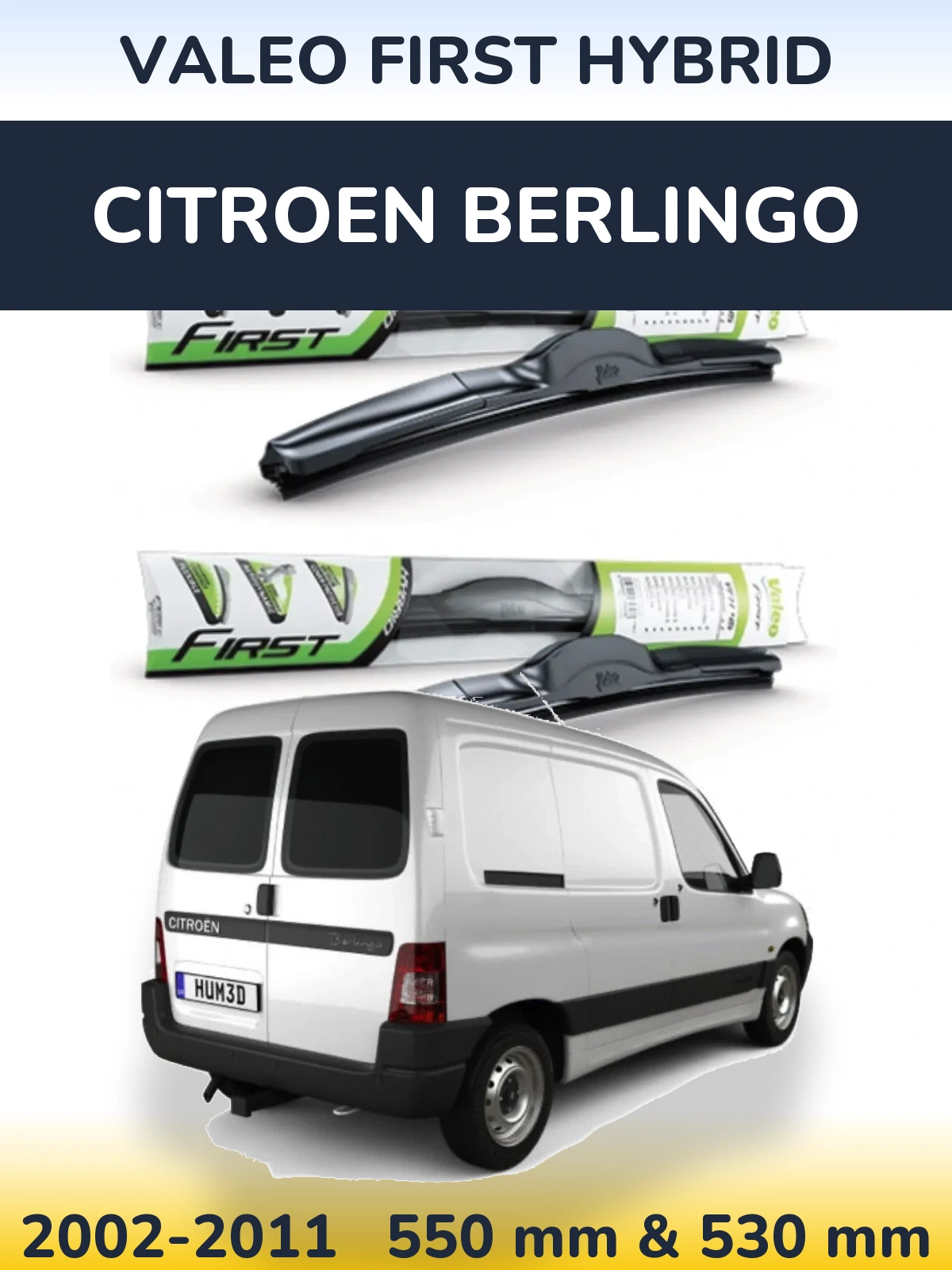 Front wiper blade set Valeo First Hybrid 550 & 530 мм for Citroen Berlingo 2002-2011