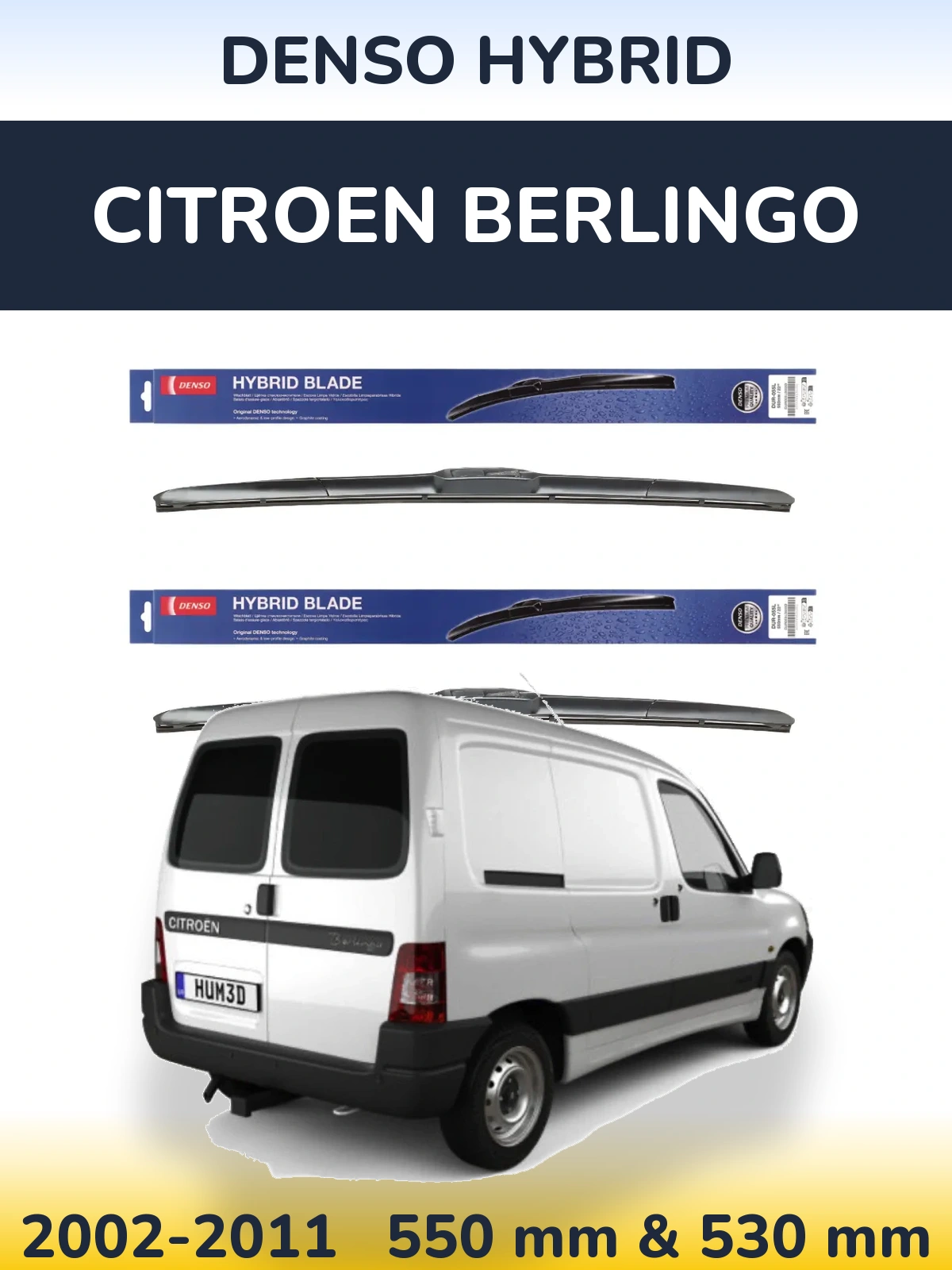 Комплект передних дворников Denso Hybrid 550 & 530 мм для Citroen Berlingo 2002-2011