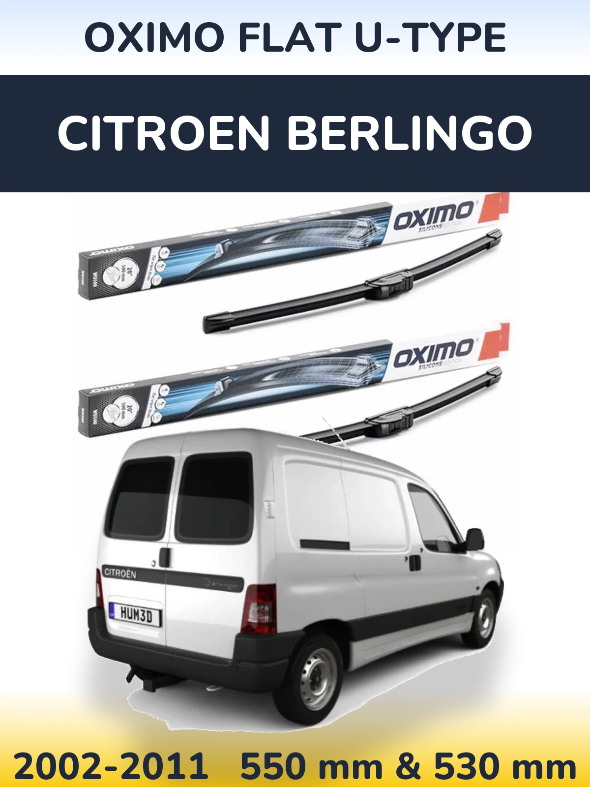 Front wiper blade set Oximo Flat U-type 550 & 530 мм for Citroen Berlingo 2002-2011