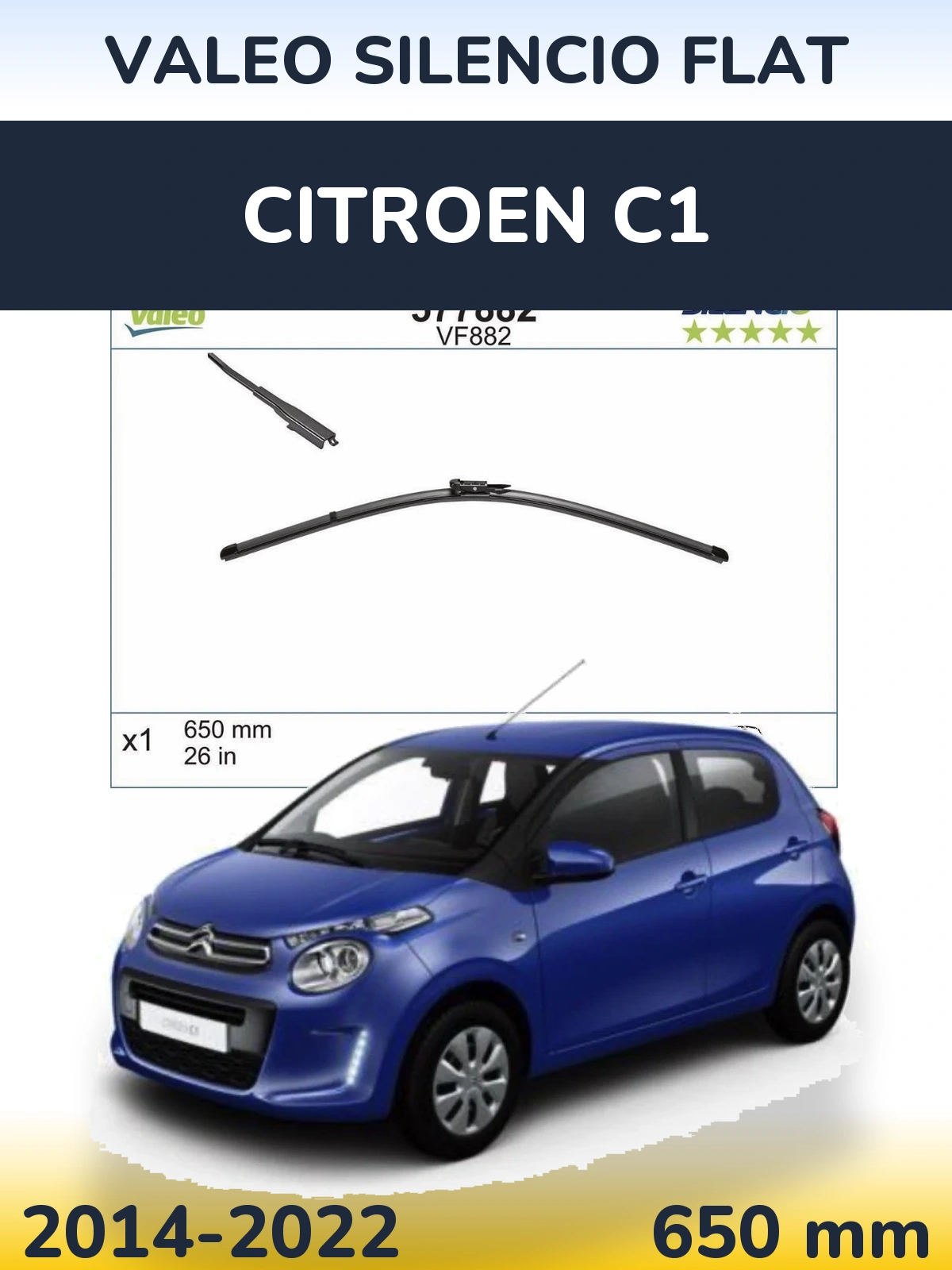 Przednia wycieraczka Valeo Silencio Flat 650 mm do Citroen C1 2014-2022
