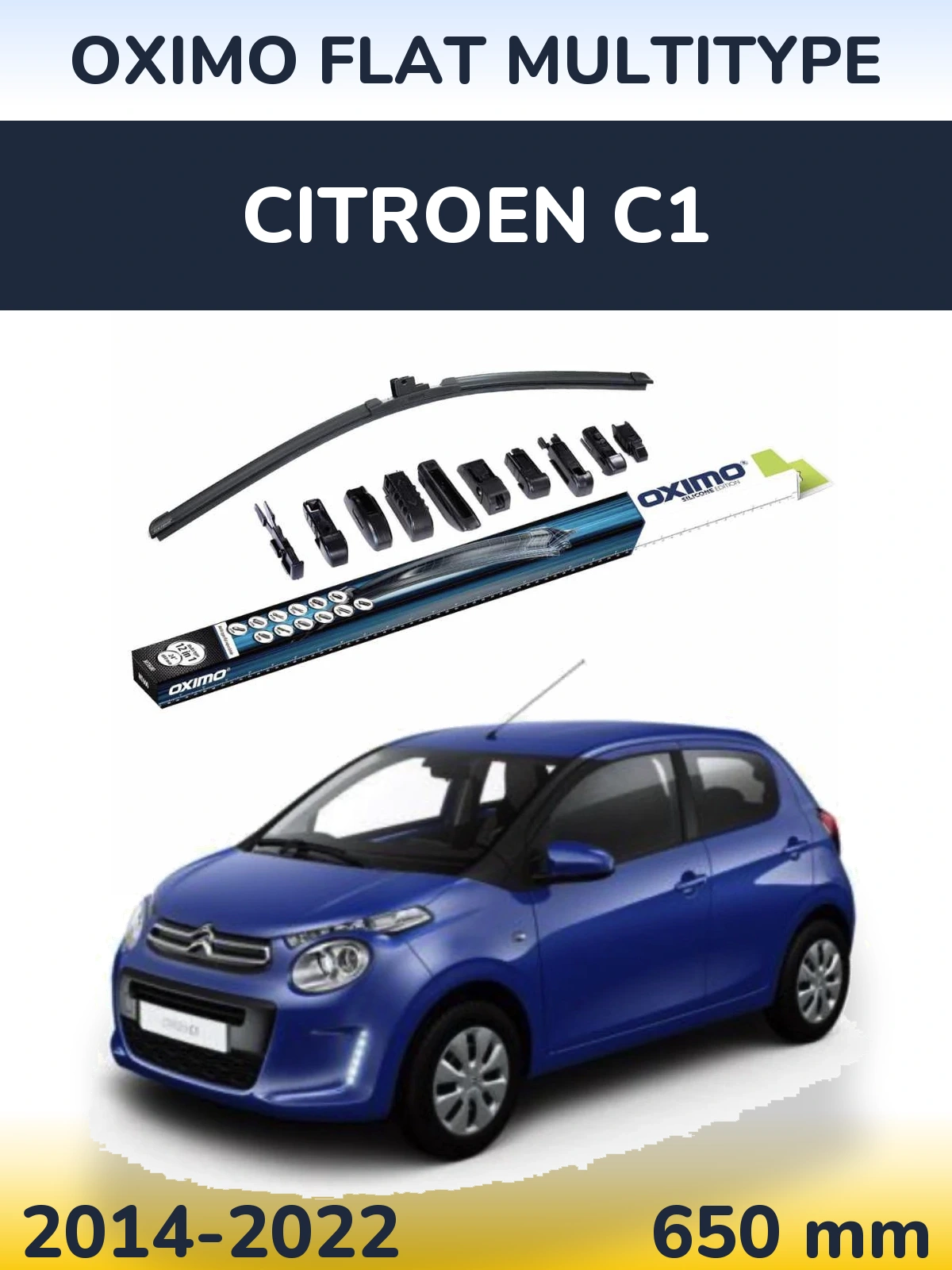 Передний дворник Oximo Flat MultiТипe 650 мм для Citroen C1 2014-2022