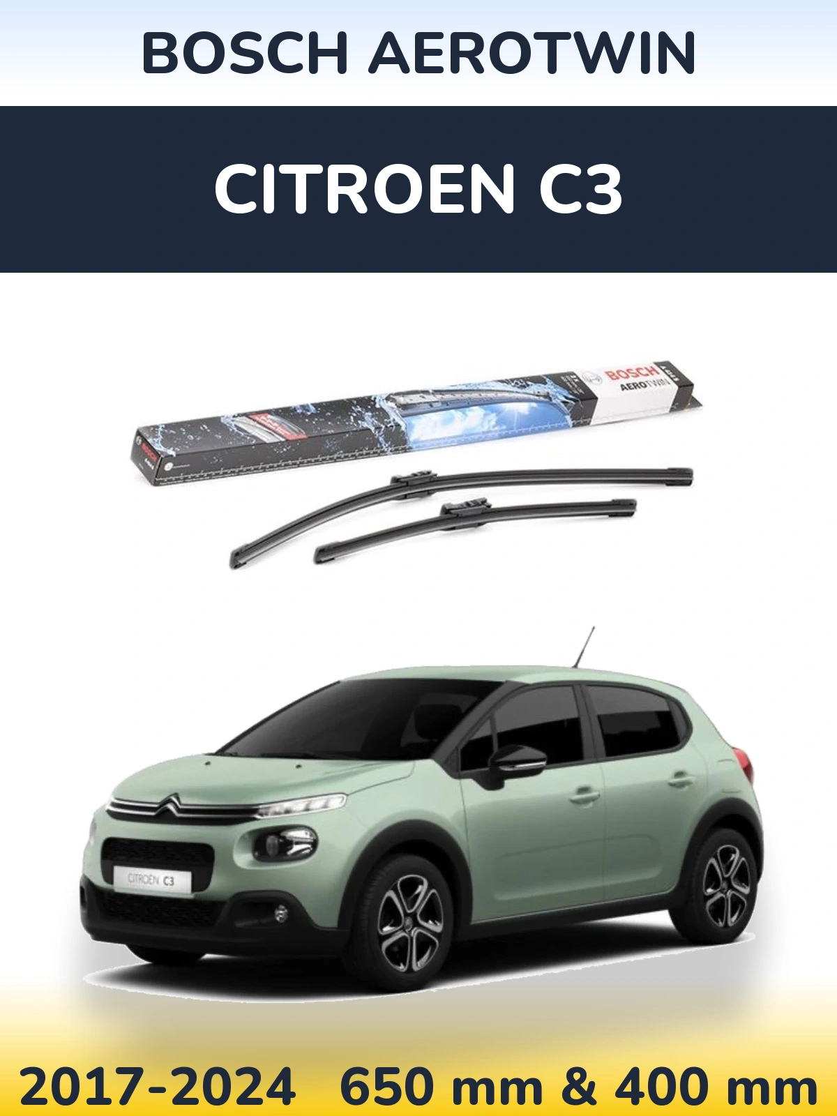 Комплект передніх щіток BOSCH AeroTwin 650 & 400 мм для Citroen C3 2017-2024