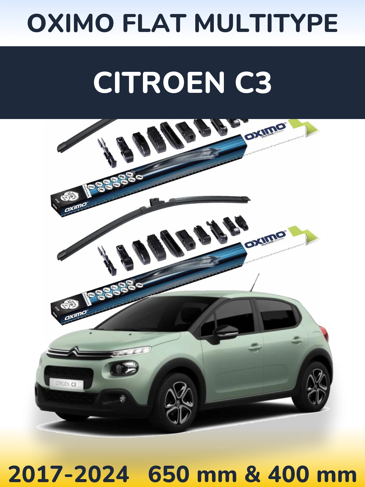 Комплект передних дворников Oximo Flat MultiТипe 650 & 400 мм для Citroen C3 2017-2024