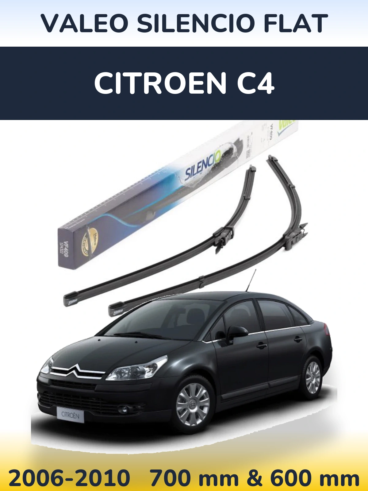 Front wiper blade set Valeo Silencio Flat 700 & 600 mm for Citroen C4 2006-2010