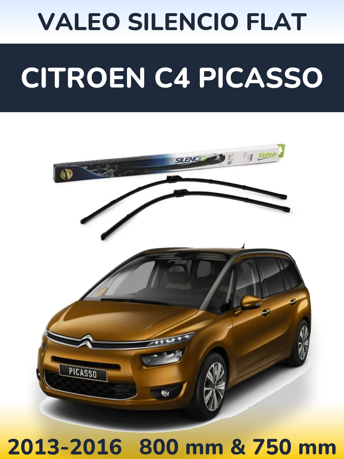 Komplet przednich wycieraczek Valeo Silencio Flat 800 & 750 mm do Citroen C4 Picasso 2013-2016