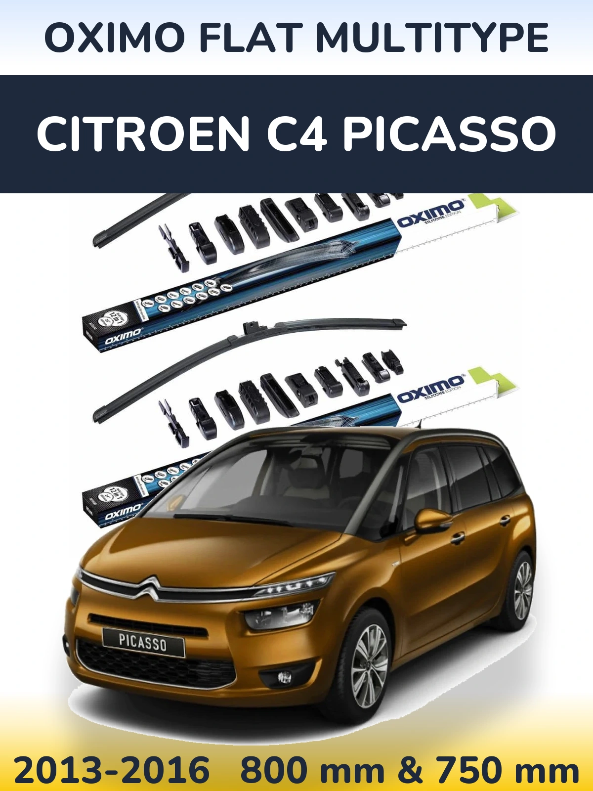 Комплект передних дворников Oximo Flat MultiТипe 800 & 750 мм для Citroen C4 Picasso 2013-2016