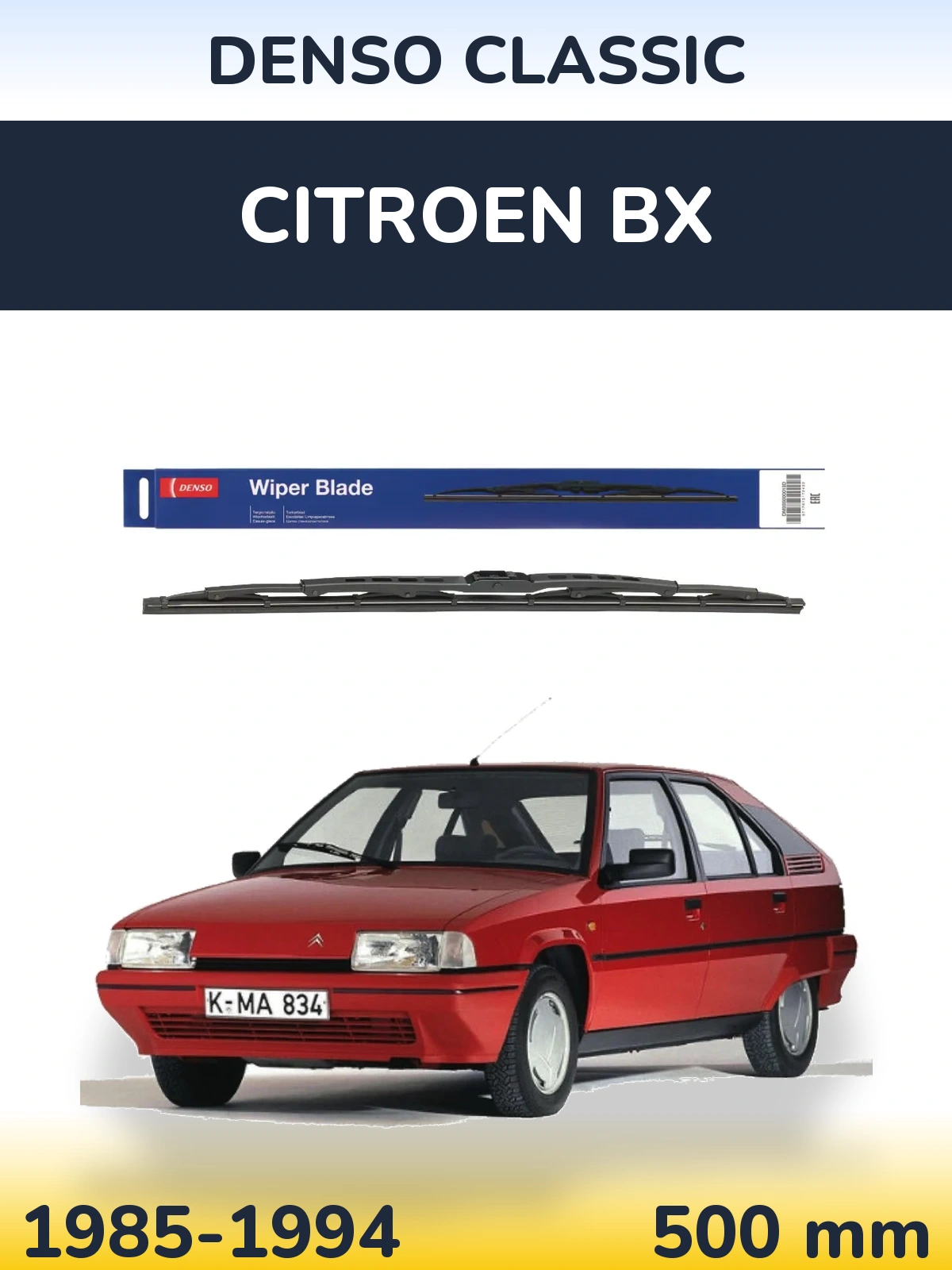 Rear wiper blade Denso Classic 500 mm for Citroen BX 1985-1994