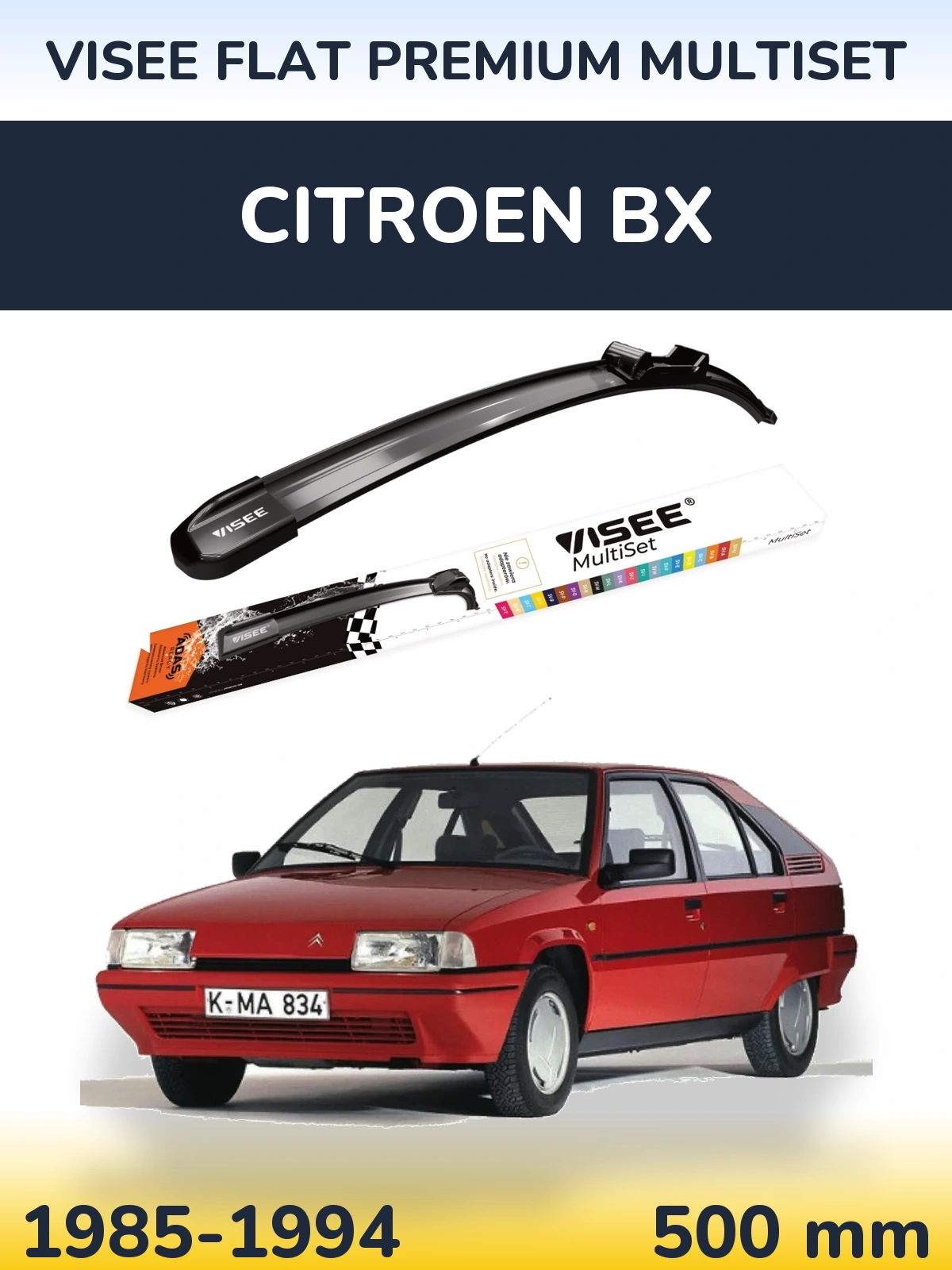 Front wiper blade VISEE FLAT PREMIUM MultiSet 500 мм for Citroen BX 1985-1994